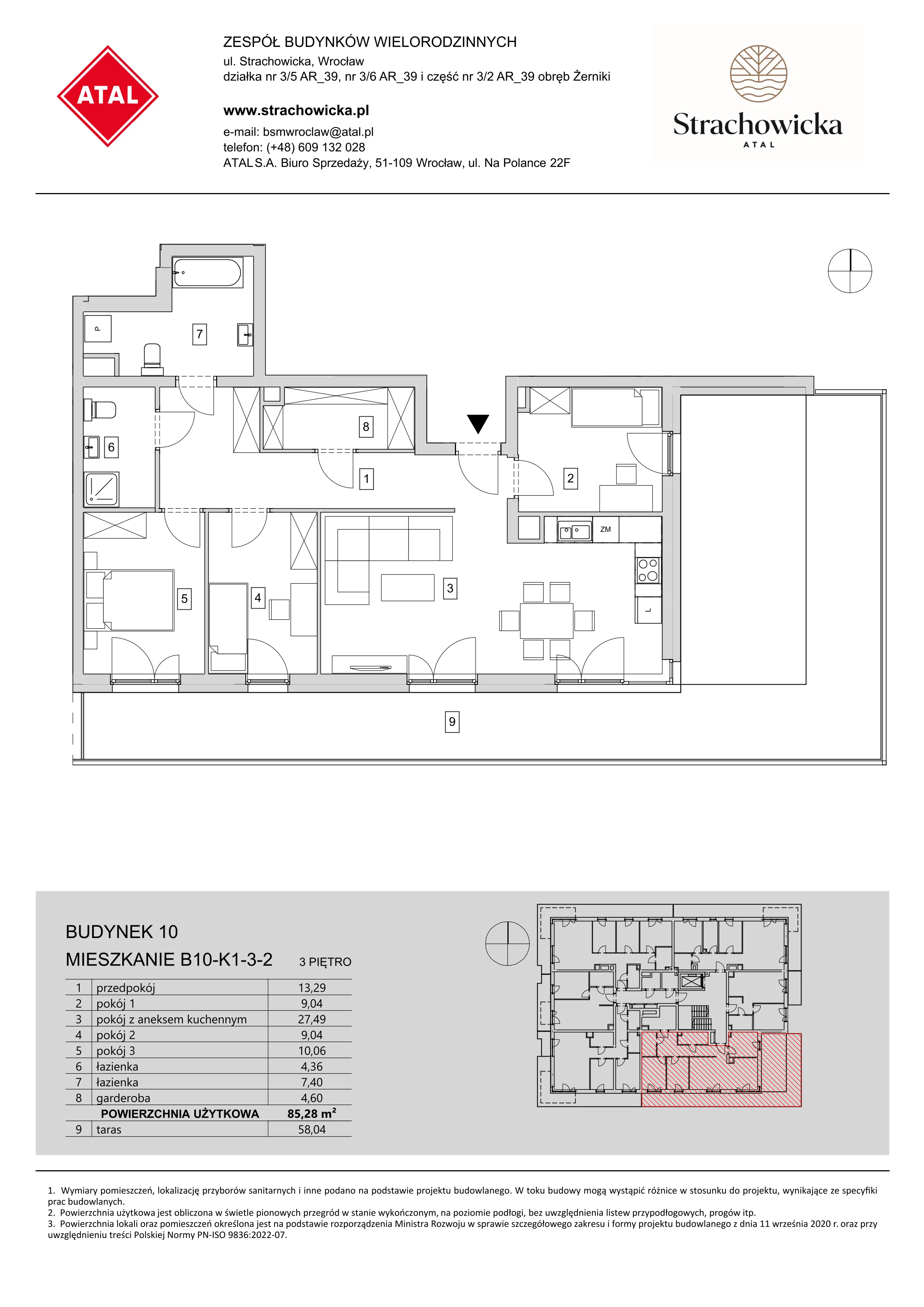 Mieszkanie 85,28 m², piętro 3, oferta nr B10-K1-3-2, ATAL Strachowicka, Wrocław, Żerniki, Fabryczna, ul. Strachowicka