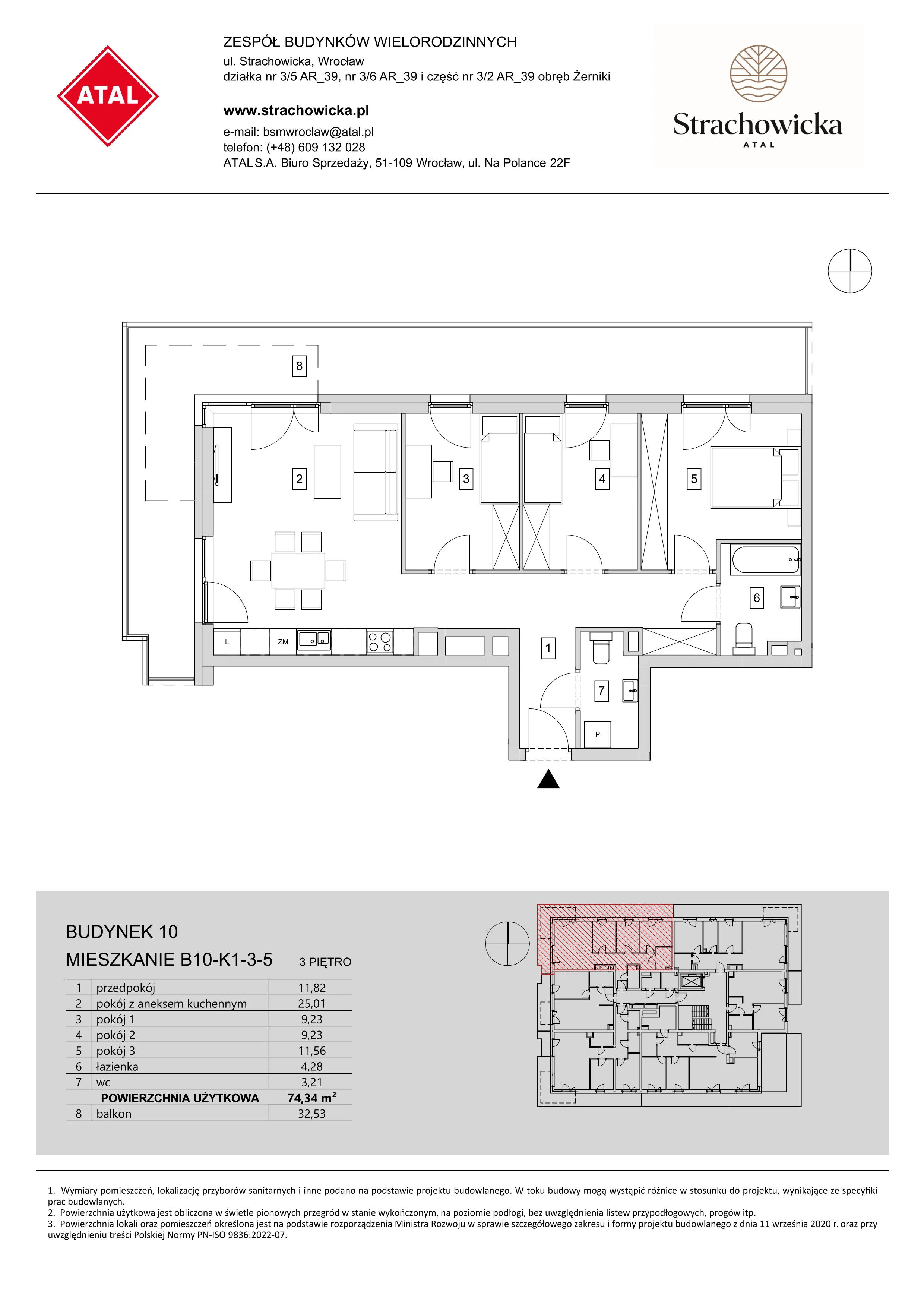 Mieszkanie 74,34 m², piętro 3, oferta nr B10-K1-3-5, ATAL Strachowicka, Wrocław, Żerniki, Fabryczna, ul. Strachowicka