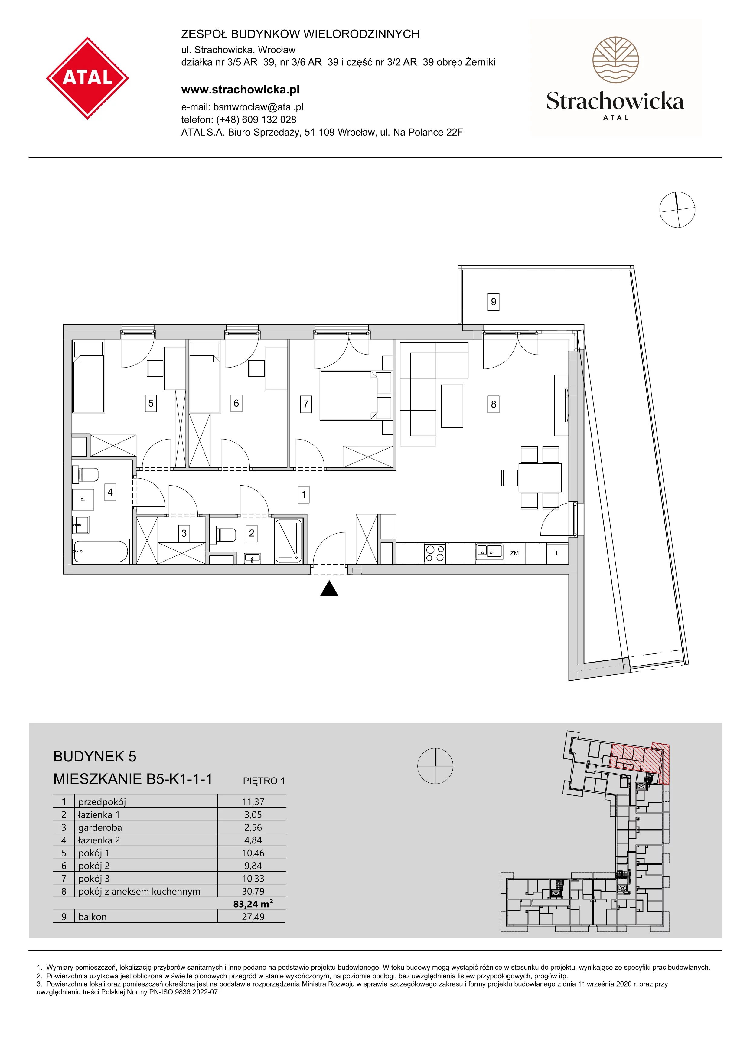 Mieszkanie 83,24 m², piętro 1, oferta nr B5-K1-1-1, ATAL Strachowicka, Wrocław, Żerniki, Fabryczna, ul. Strachowicka