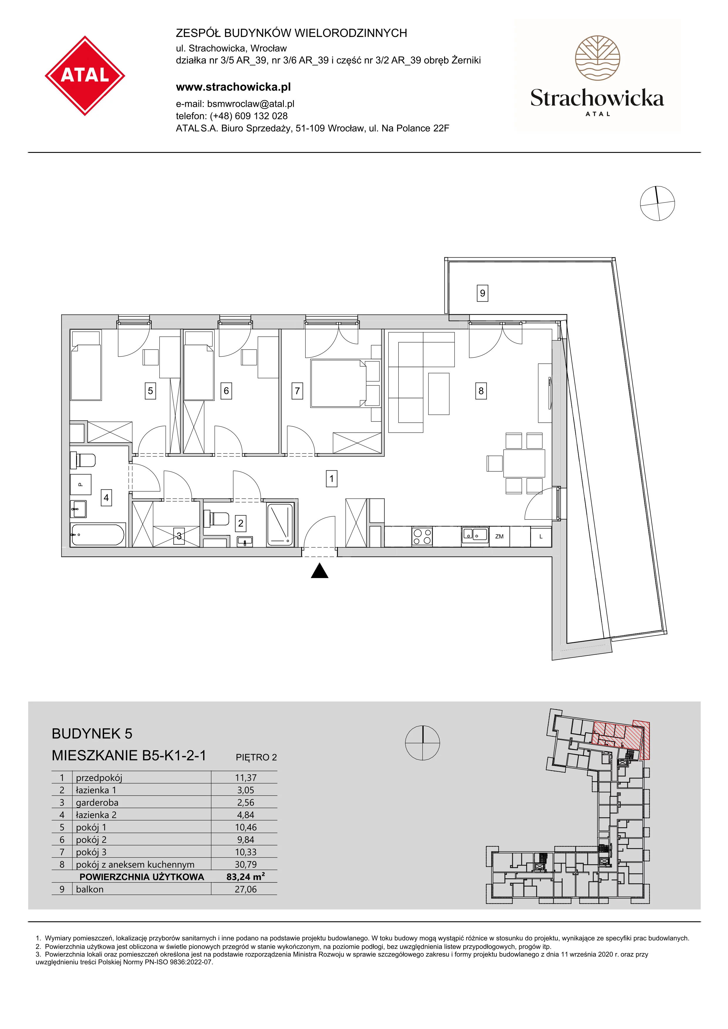 Mieszkanie 83,24 m², piętro 2, oferta nr B5-K1-2-1, ATAL Strachowicka, Wrocław, Żerniki, Fabryczna, ul. Strachowicka