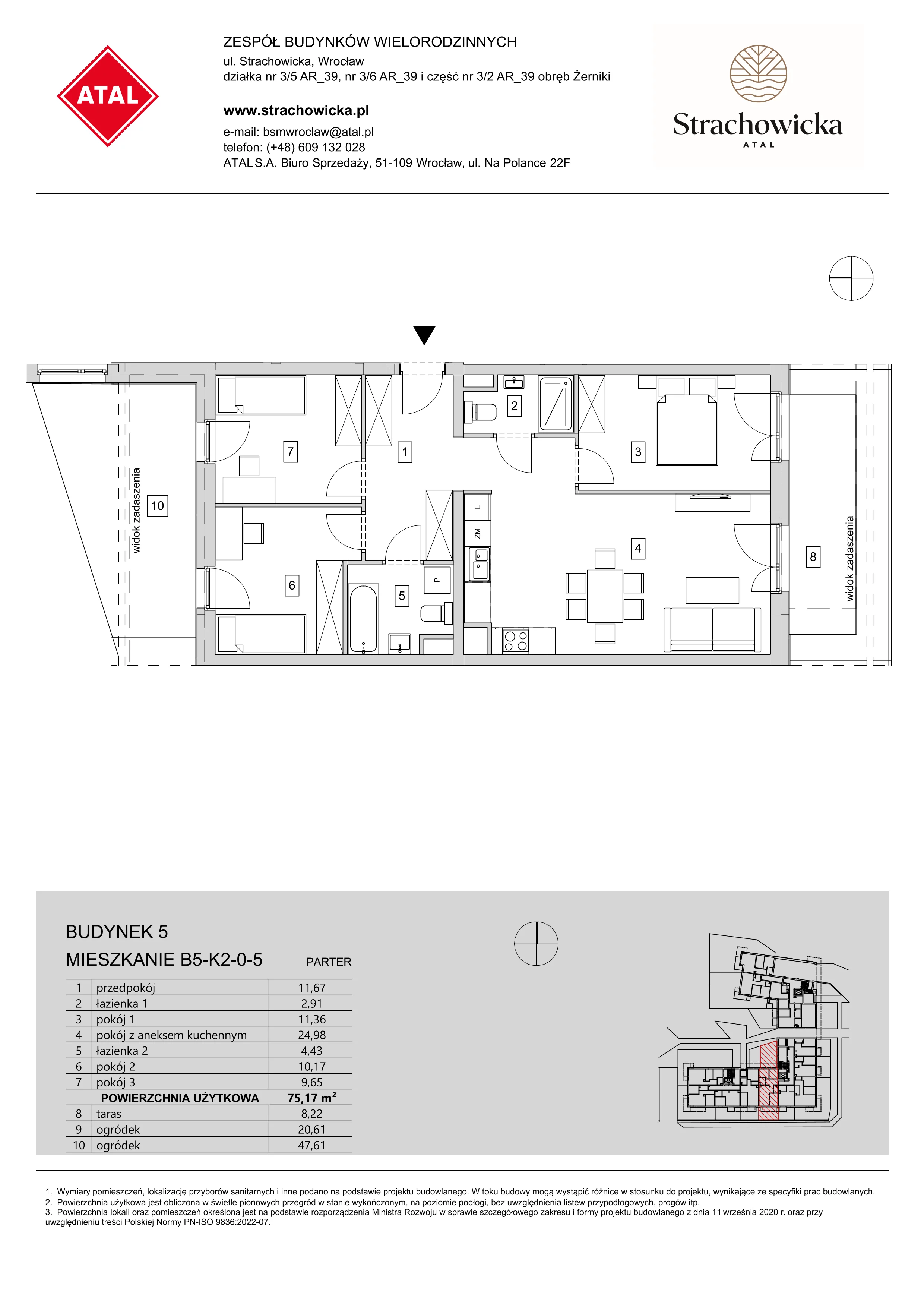 Mieszkanie 75,17 m², parter, oferta nr B5-K2-0-5, ATAL Strachowicka, Wrocław, Żerniki, Fabryczna, ul. Strachowicka