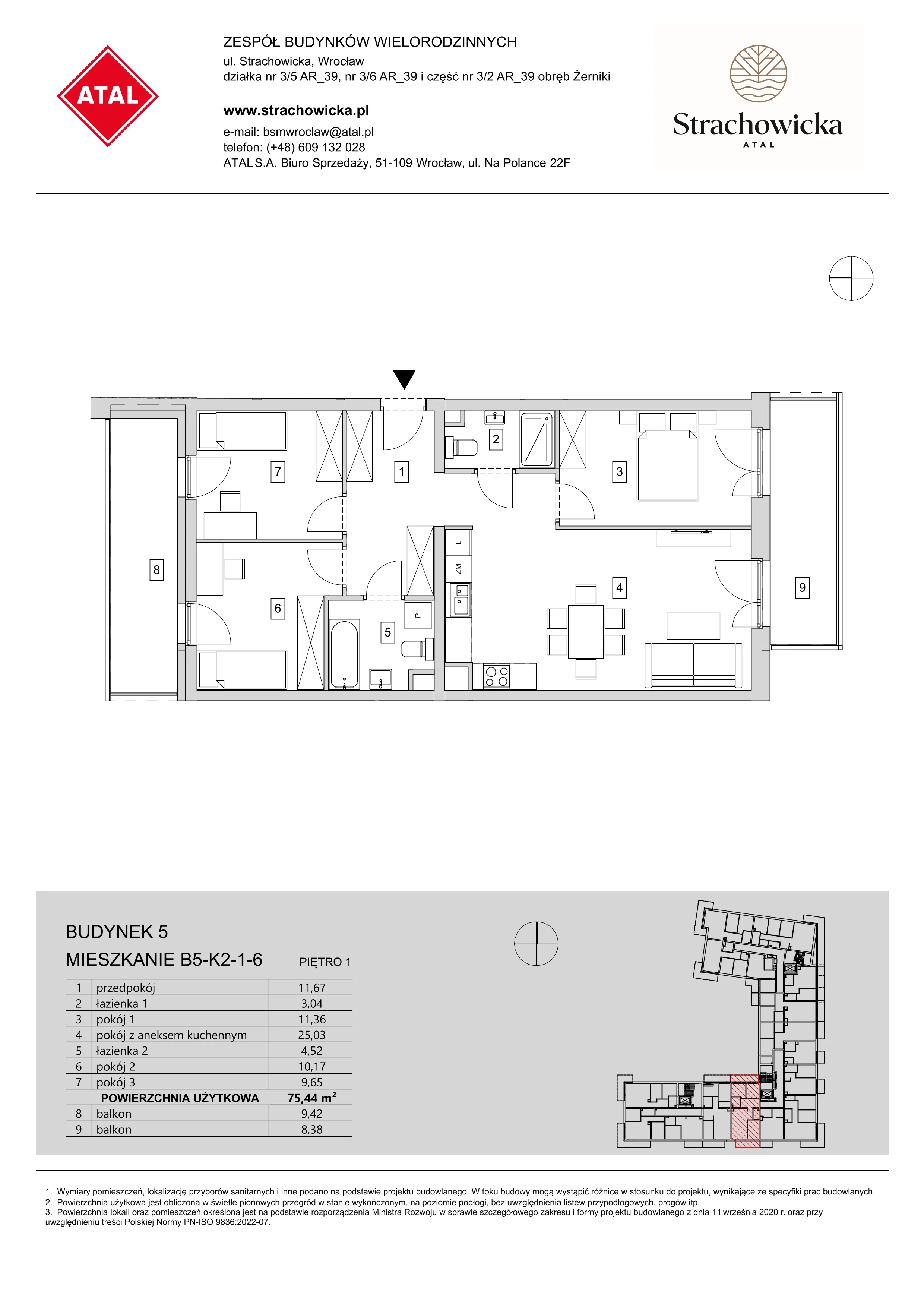 Mieszkanie 75,44 m², piętro 1, oferta nr B5-K2-1-6, ATAL Strachowicka, Wrocław, Żerniki, Fabryczna, ul. Strachowicka