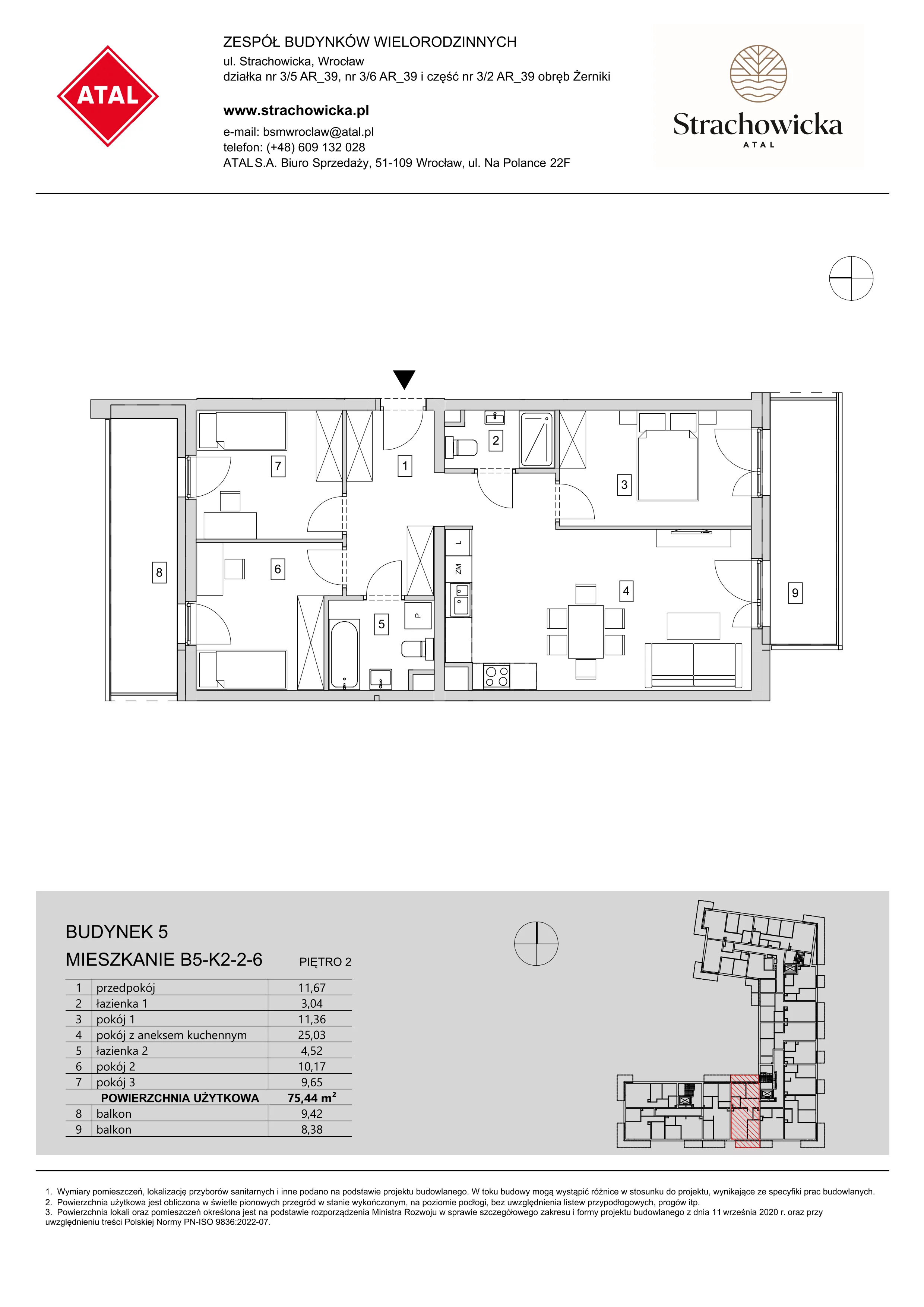 Mieszkanie 75,44 m², piętro 2, oferta nr B5-K2-2-6, ATAL Strachowicka, Wrocław, Żerniki, Fabryczna, ul. Strachowicka