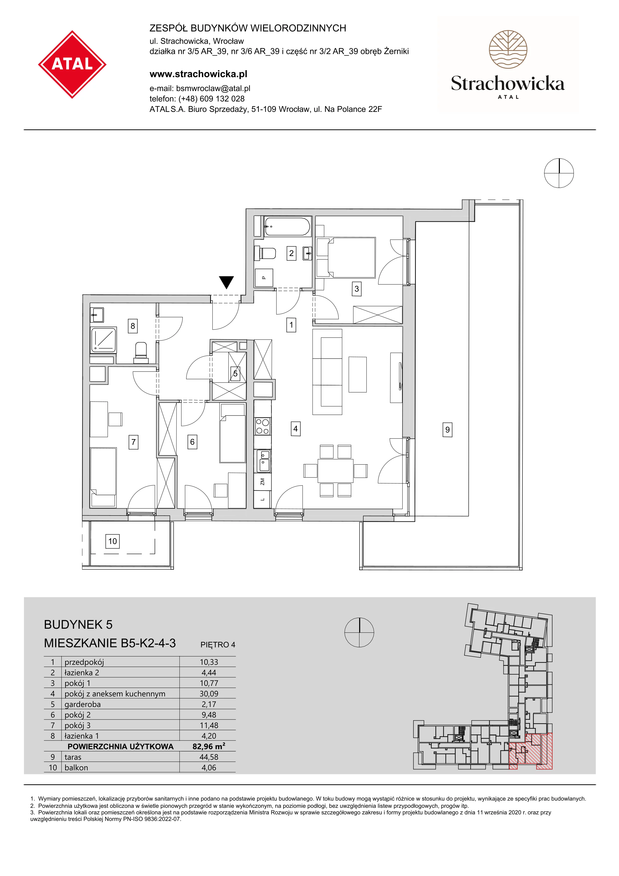 Mieszkanie 82,96 m², piętro 4, oferta nr B5-K2-4-3, ATAL Strachowicka, Wrocław, Żerniki, Fabryczna, ul. Strachowicka