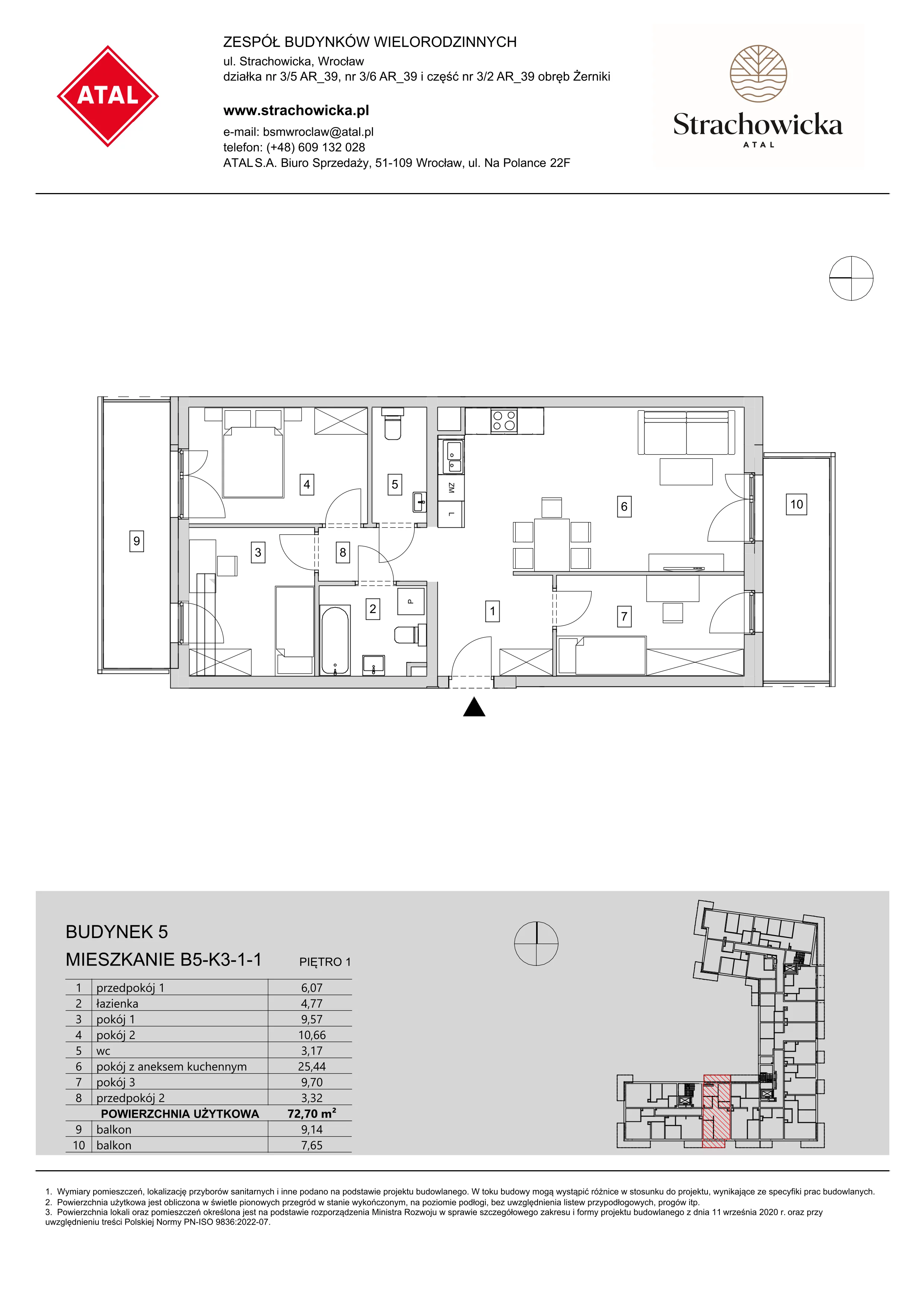 Mieszkanie 72,70 m², piętro 1, oferta nr B5-K3-1-1, ATAL Strachowicka, Wrocław, Żerniki, Fabryczna, ul. Strachowicka