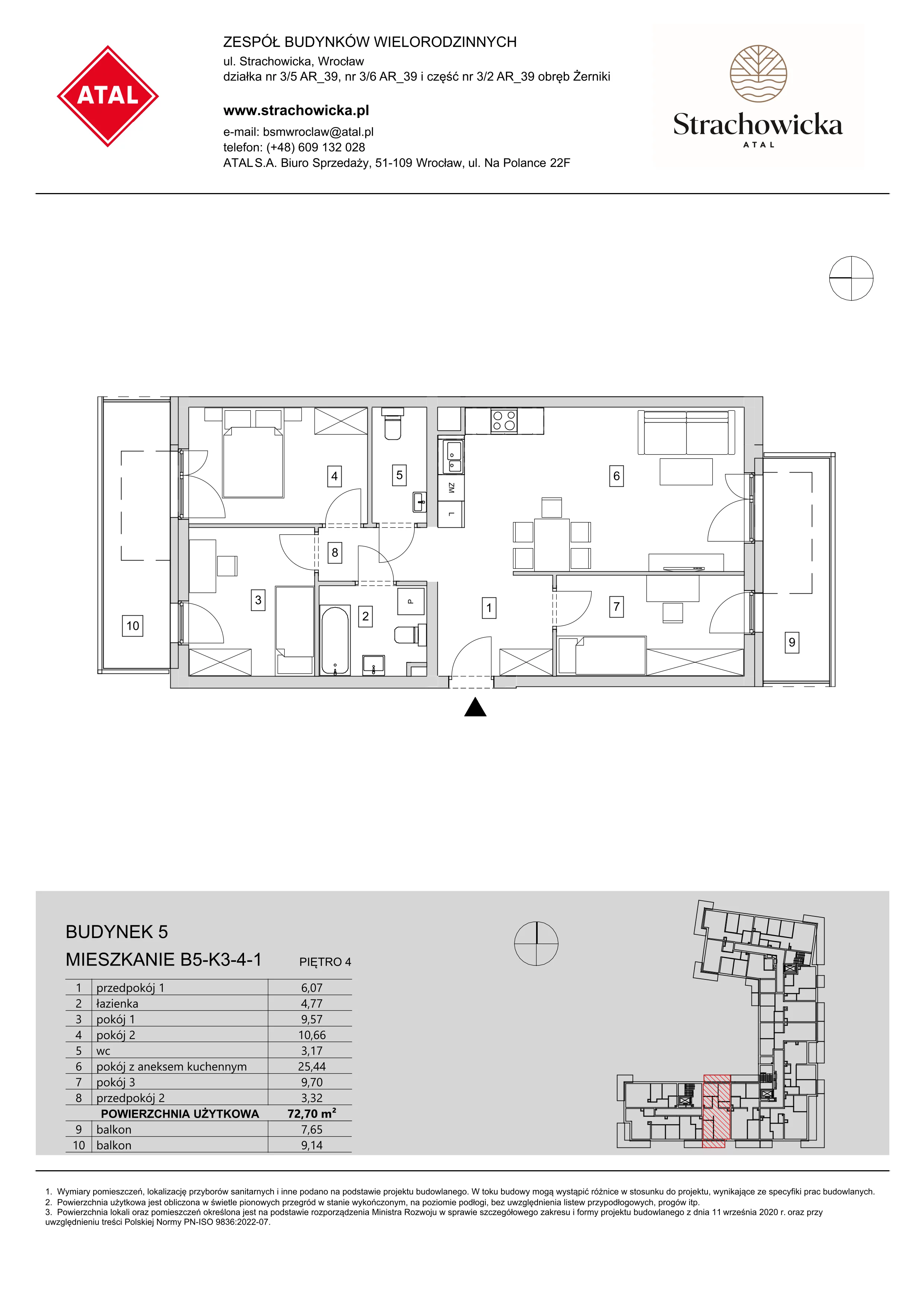 Mieszkanie 72,70 m², piętro 4, oferta nr B5-K3-4-1, ATAL Strachowicka, Wrocław, Żerniki, Fabryczna, ul. Strachowicka