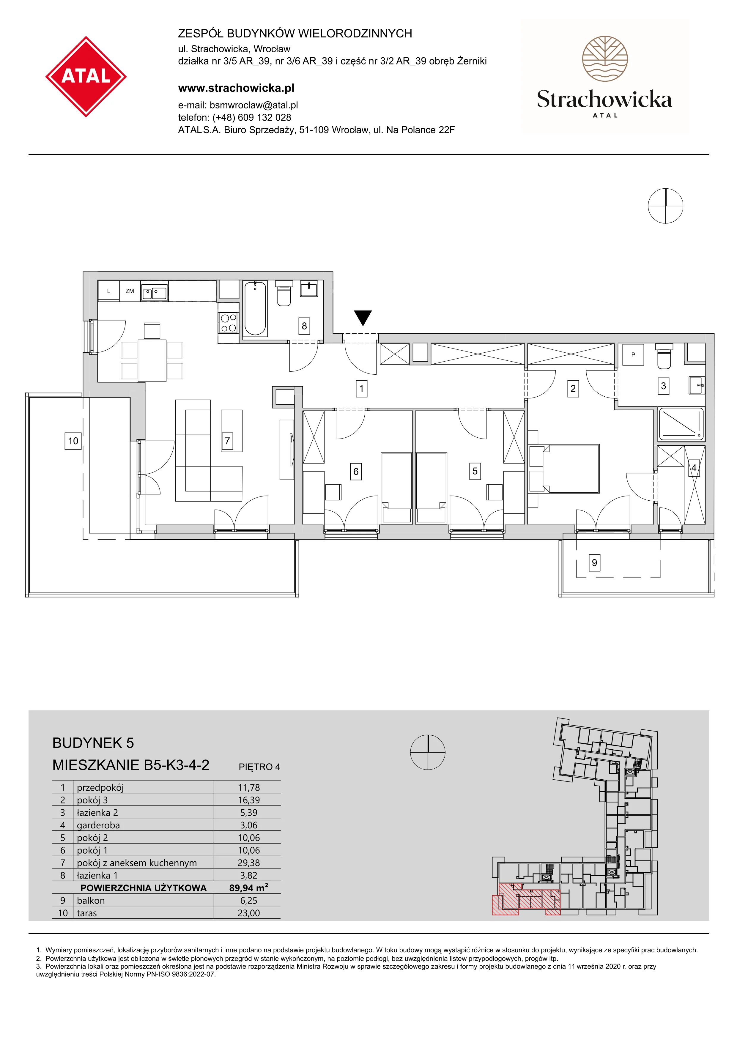 Mieszkanie 89,94 m², piętro 4, oferta nr B5-K3-4-2, ATAL Strachowicka, Wrocław, Żerniki, Fabryczna, ul. Strachowicka