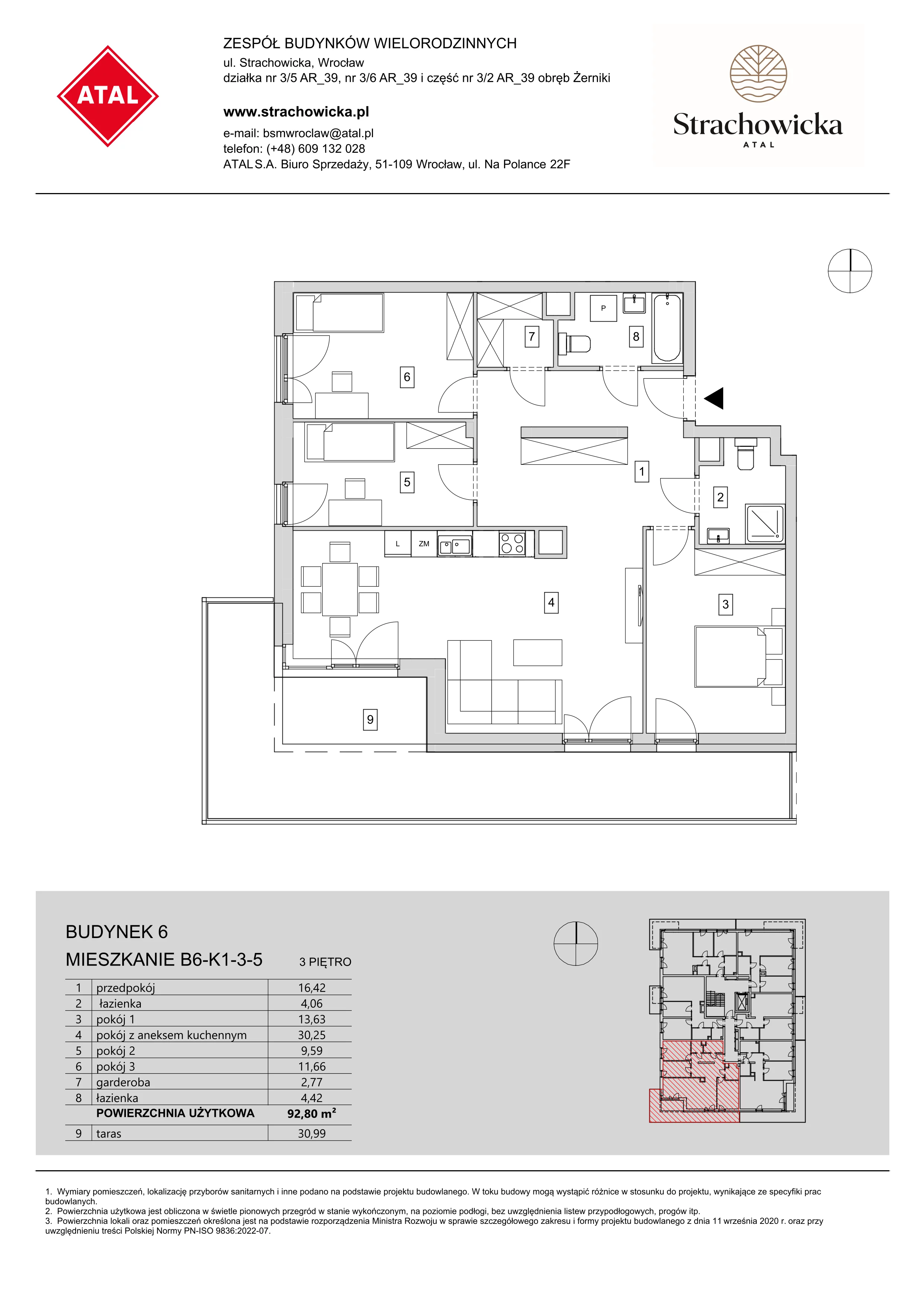 Mieszkanie 92,80 m², piętro 3, oferta nr B6-K1-3-5, ATAL Strachowicka, Wrocław, Żerniki, Fabryczna, ul. Strachowicka