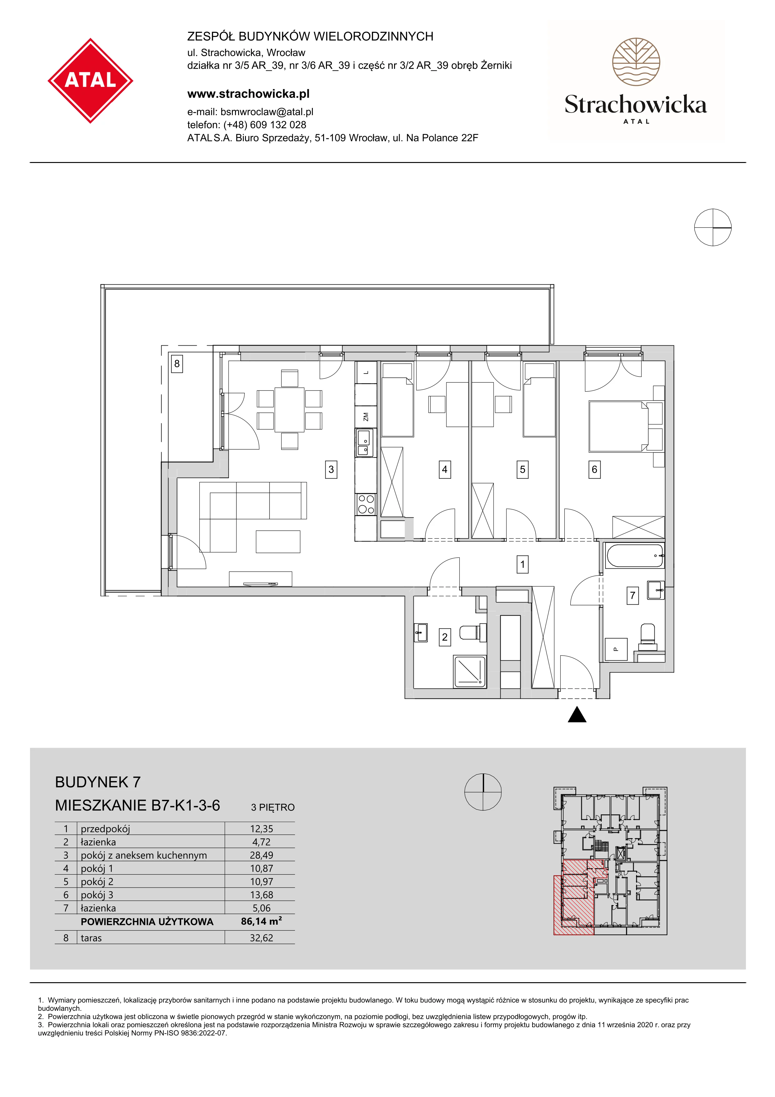 Mieszkanie 86,14 m², piętro 3, oferta nr B7-K1-3-6, ATAL Strachowicka, Wrocław, Żerniki, Fabryczna, ul. Strachowicka