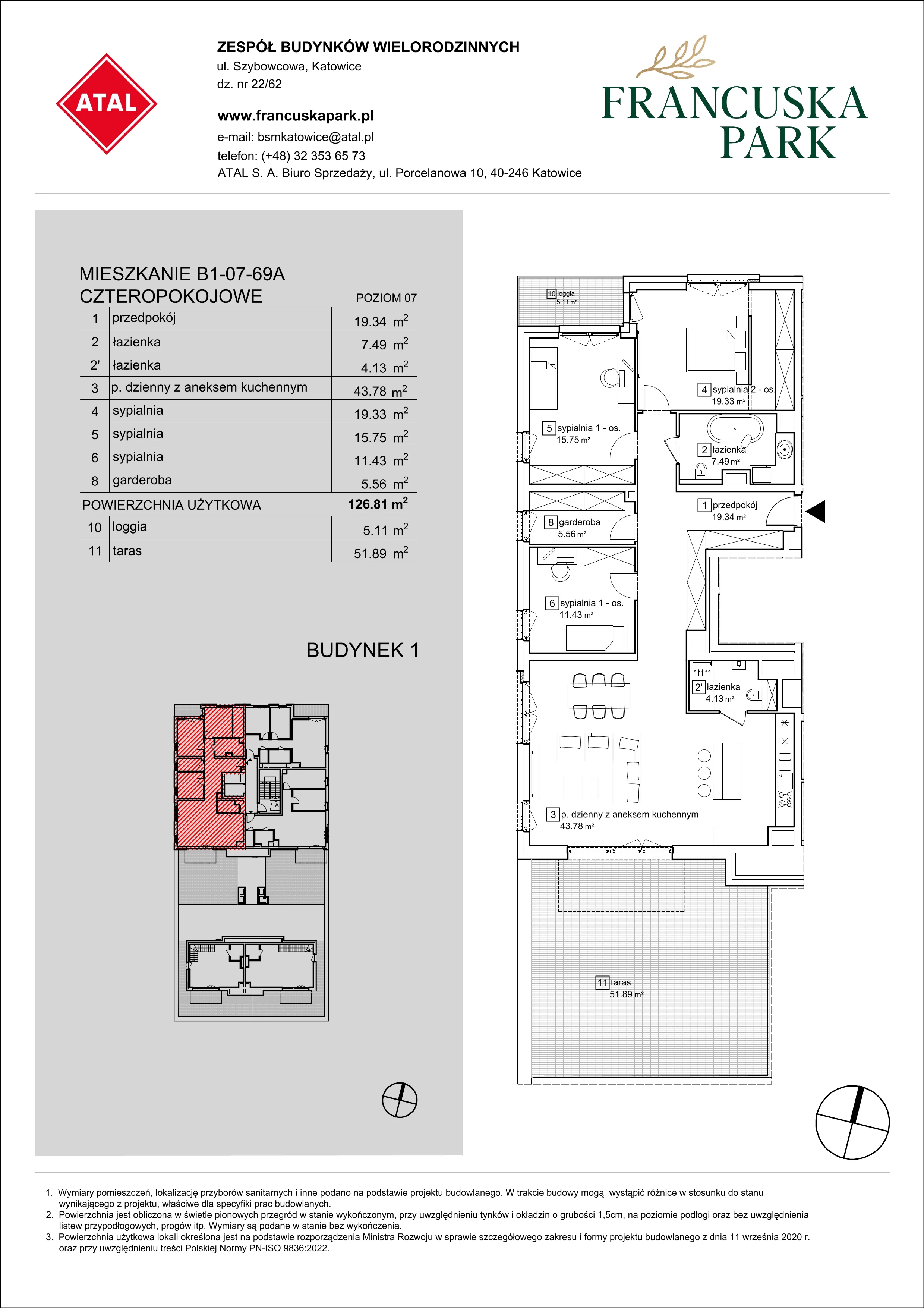 Mieszkanie 126,81 m², piętro 7, oferta nr B1-07-69A, Francuska Park, Katowice, Osiedle Paderewskiego-Muchowiec, Muchowiec, ul. Szybowcowa