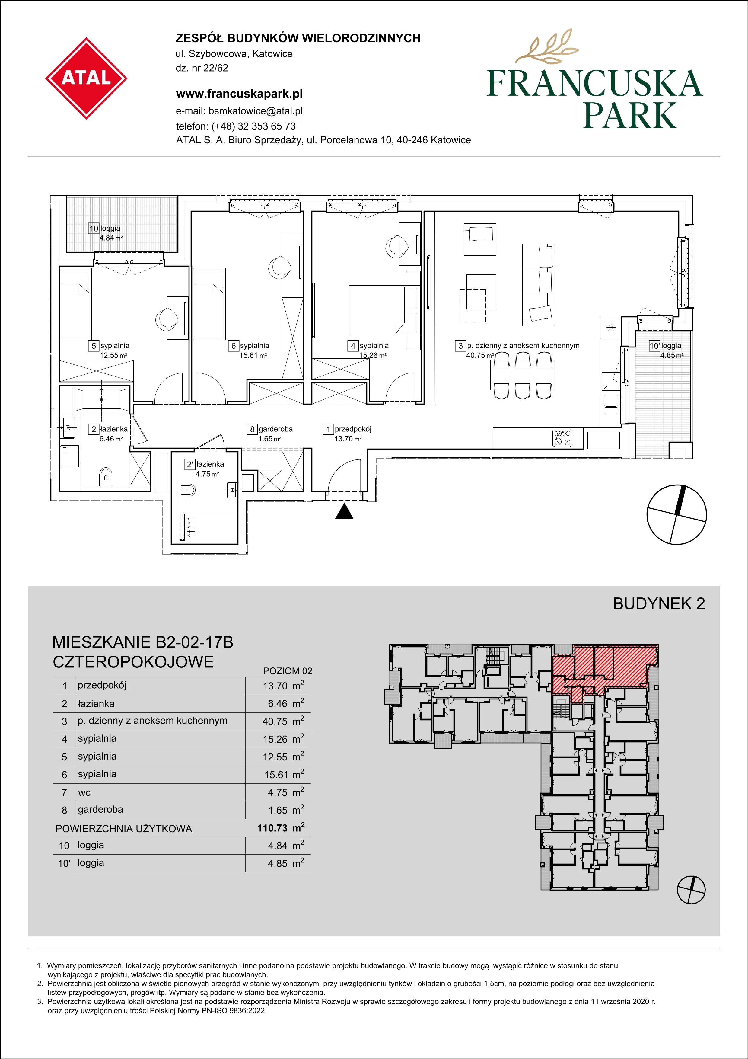 Mieszkanie 110,73 m², piętro 2, oferta nr B2-02-17B, Francuska Park, Katowice, Osiedle Paderewskiego-Muchowiec, Muchowiec, ul. Szybowcowa