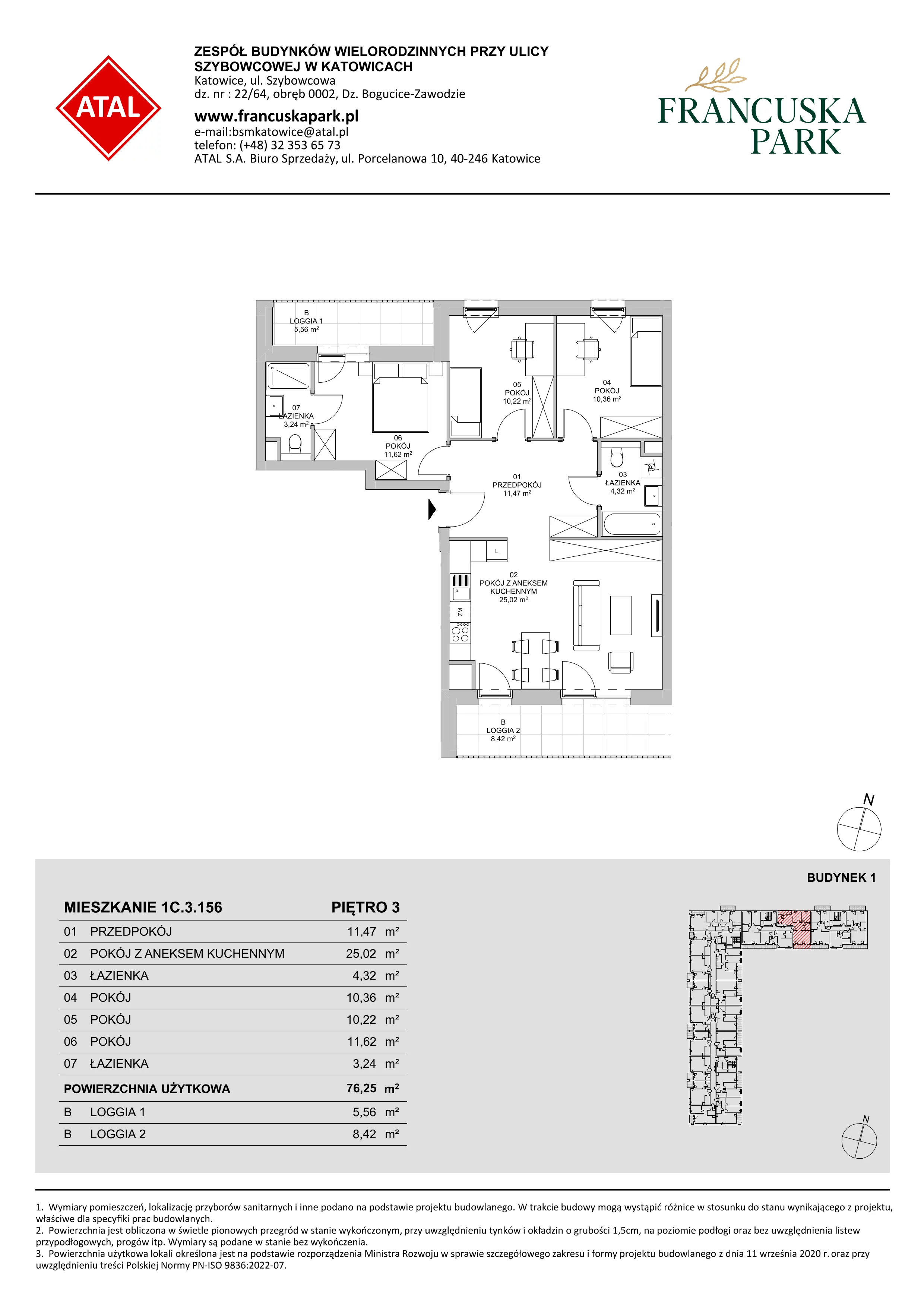 4 pokoje, mieszkanie 76,25 m², piętro 3, oferta nr 1C.3.156, Francuska Park VIIIB, Katowice, Osiedle Paderewskiego-Muchowiec, Muchowiec, ul. Szybowcowa