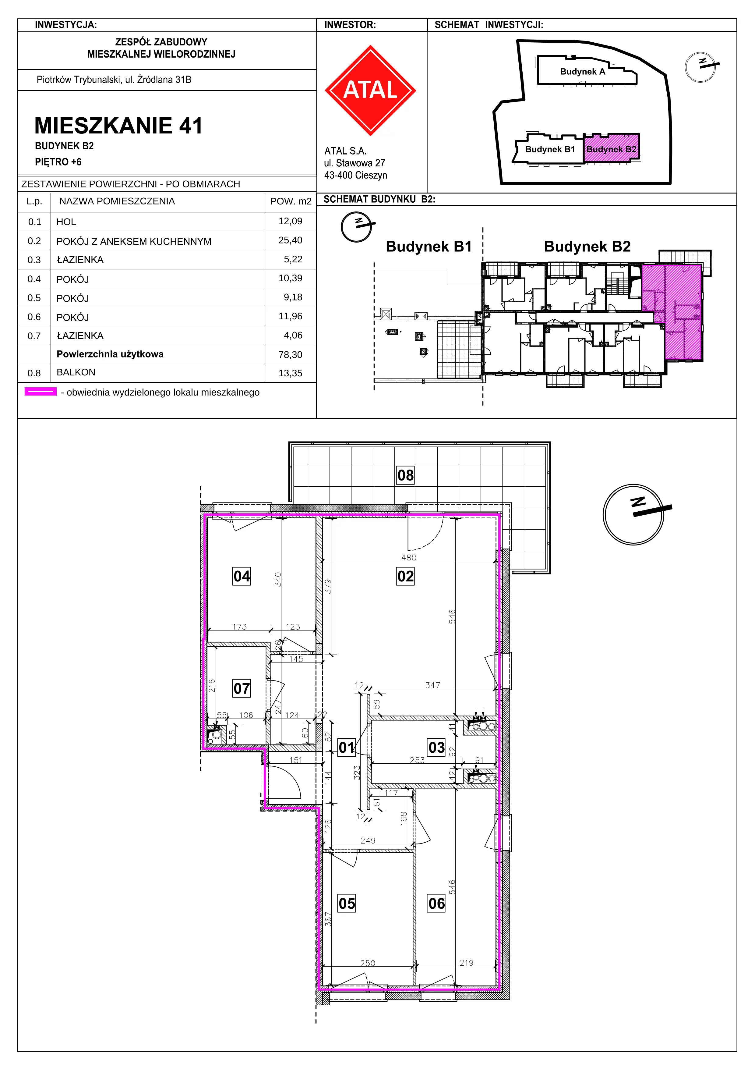 Mieszkanie 78,30 m², piętro 6, oferta nr B2-M-6-05, Źródlana 31 Residence, Piotrków Trybunalski, Źródlana, ul. Źródlana 31