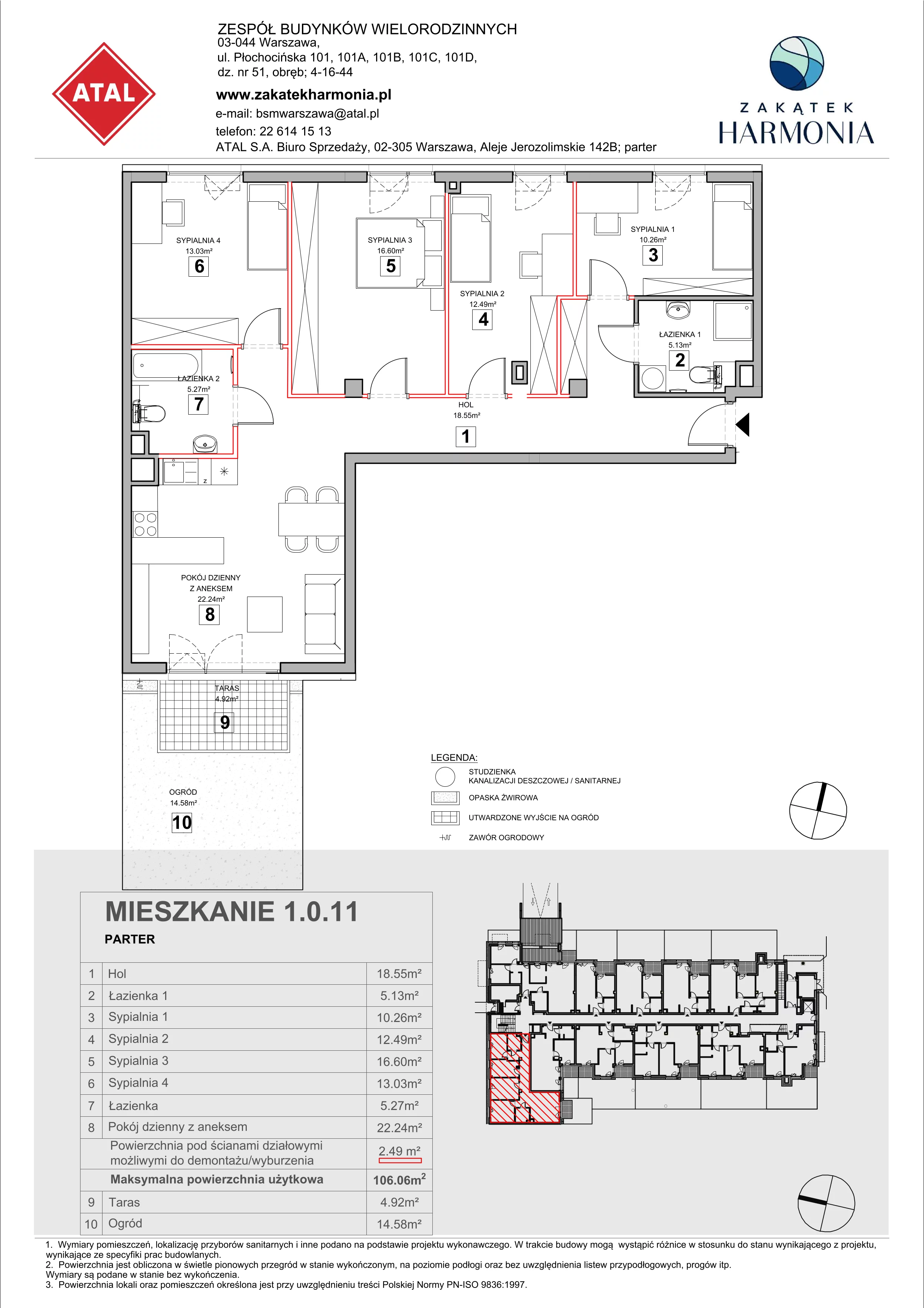 5 pokoi, mieszkanie 106,06 m², parter, oferta nr 1.0.11, Zakątek Harmonia III, Warszawa, Białołęka, Szamocin, ul. Płochocińska