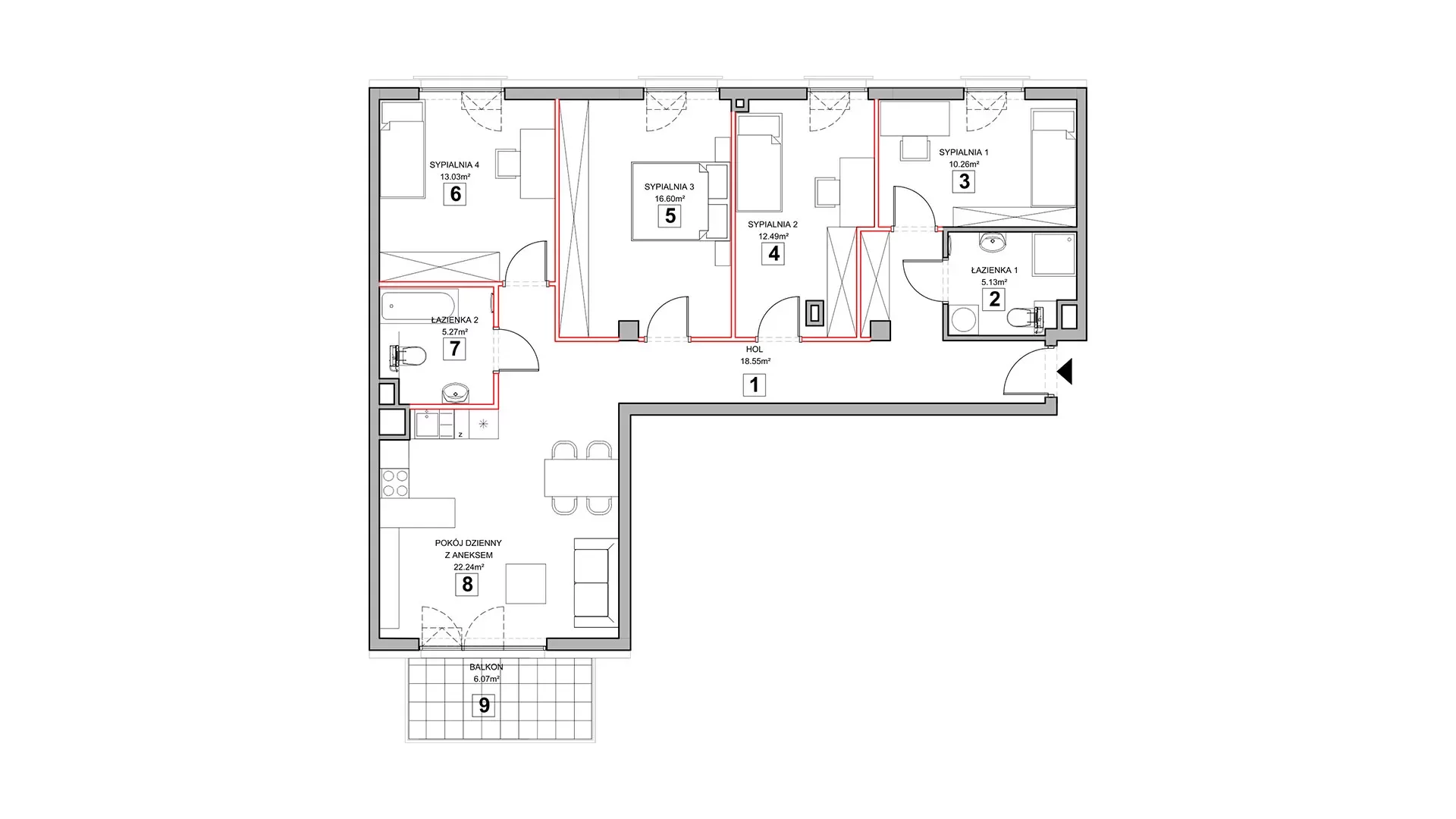 5 pokoi, mieszkanie 106,06 m², piętro 1, oferta nr 1.1.13, Zakątek Harmonia III, Warszawa, Białołęka, Szamocin, ul. Płochocińska
