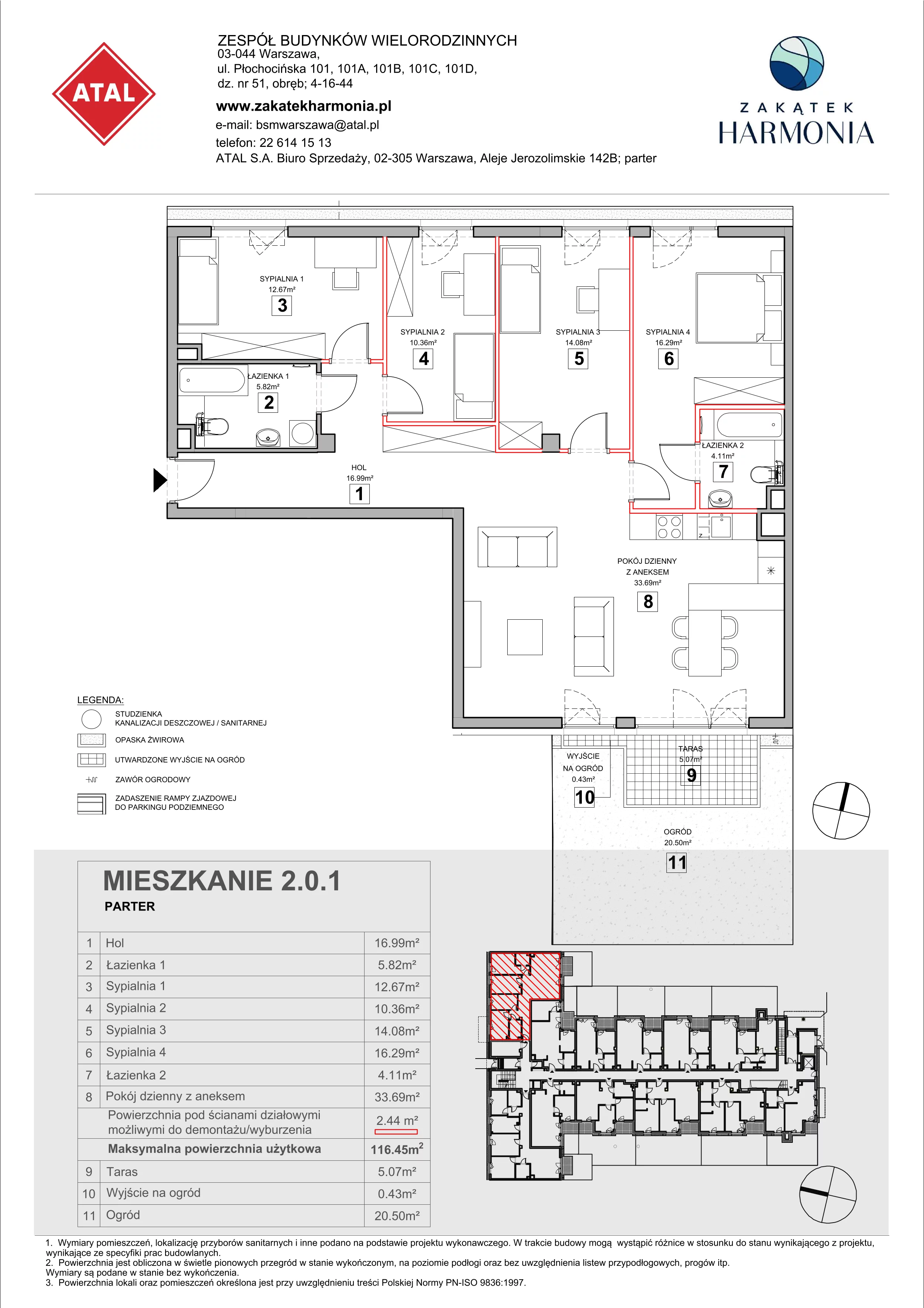 5 pokoi, mieszkanie 116,45 m², parter, oferta nr 2.0.1, Zakątek Harmonia III, Warszawa, Białołęka, Szamocin, ul. Płochocińska