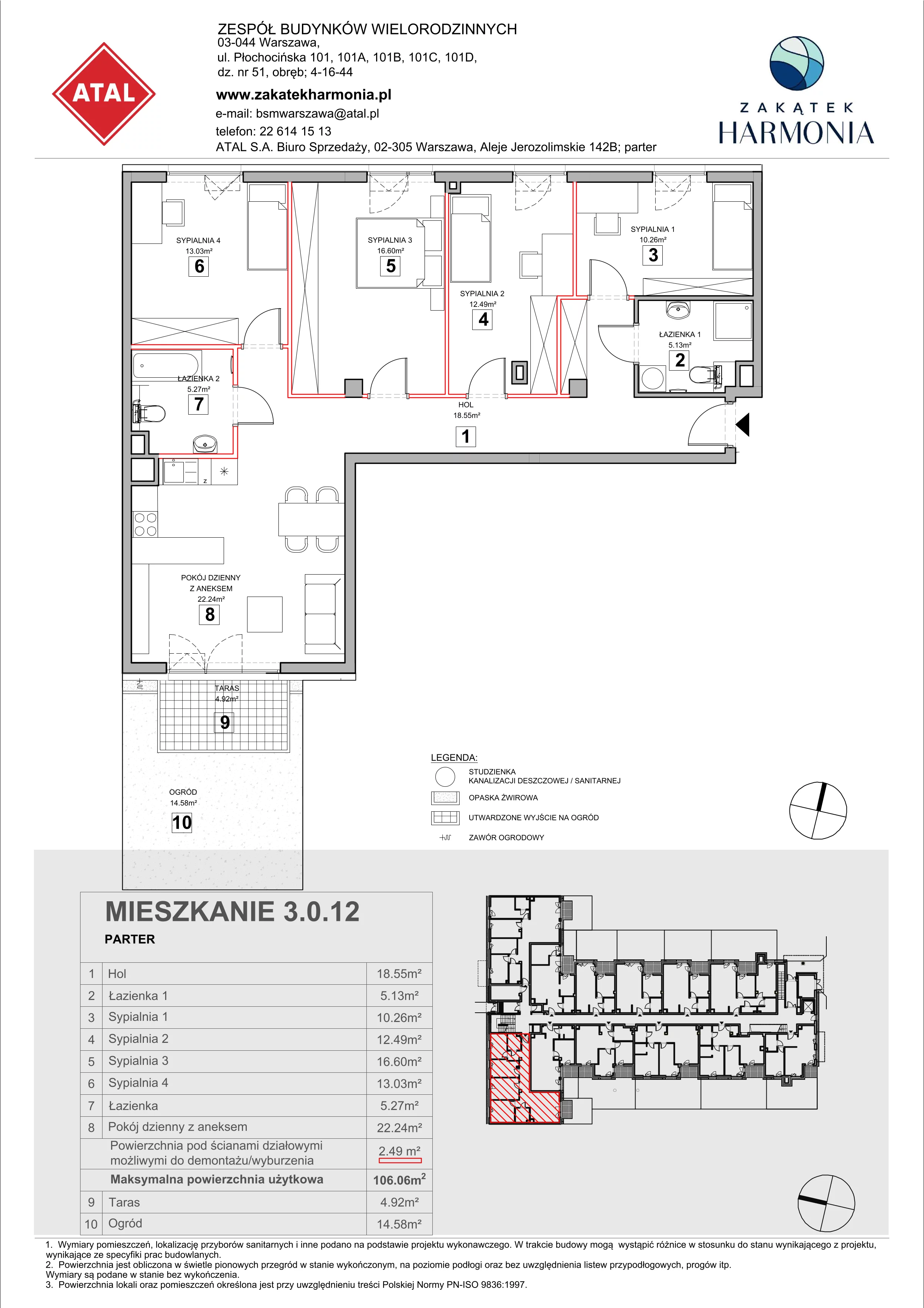 5 pokoi, mieszkanie 106,06 m², parter, oferta nr 3.0.12, Zakątek Harmonia III, Warszawa, Białołęka, Szamocin, ul. Płochocińska