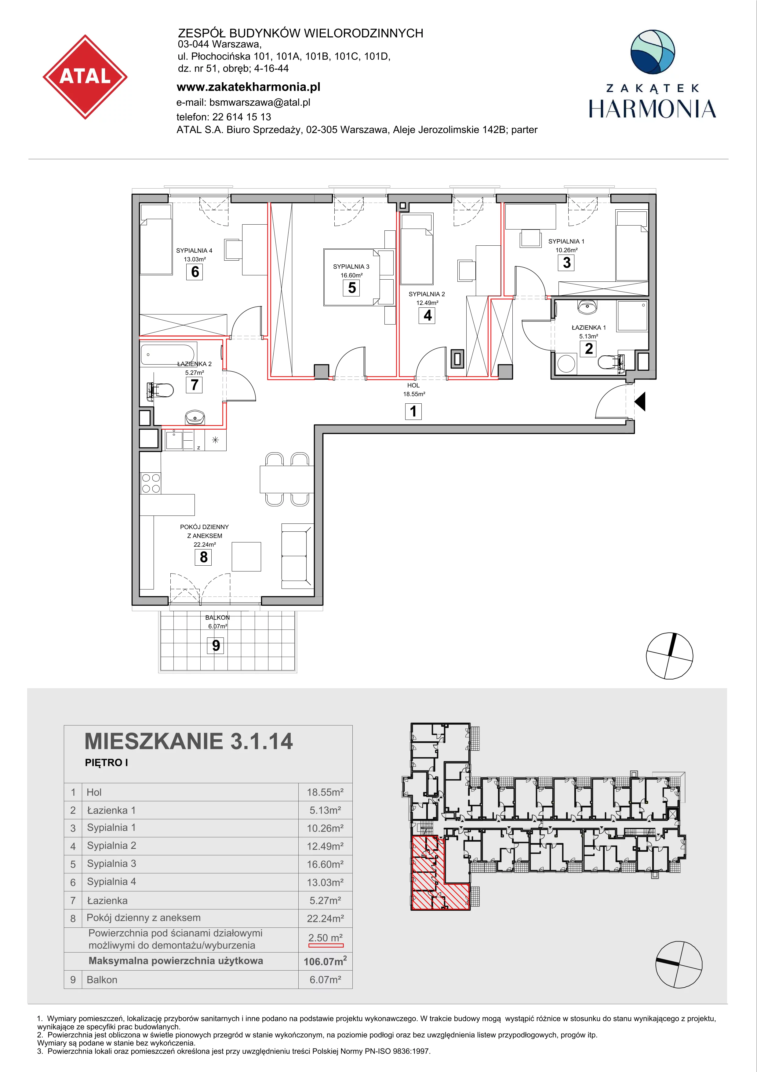 5 pokoi, mieszkanie 106,07 m², piętro 1, oferta nr 3.1.14, Zakątek Harmonia III, Warszawa, Białołęka, Szamocin, ul. Płochocińska
