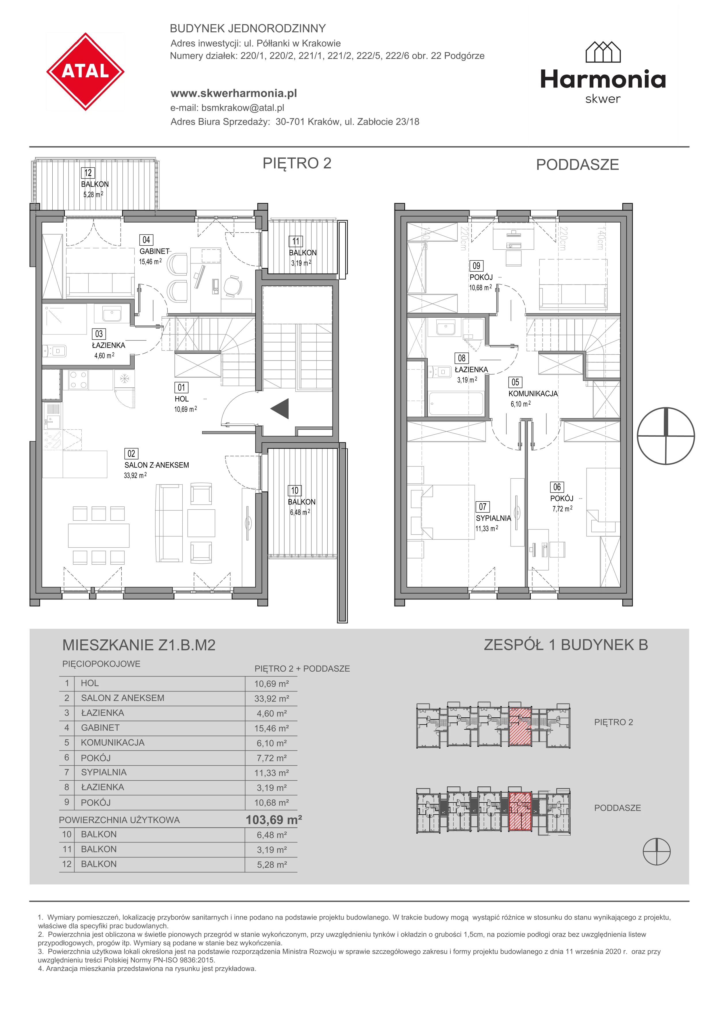 Mieszkanie 103,90 m², piętro 2, oferta nr Z1.B.M2, Skwer Harmonia, Kraków, Podgórze, Rybitwy, ul. Półłanki