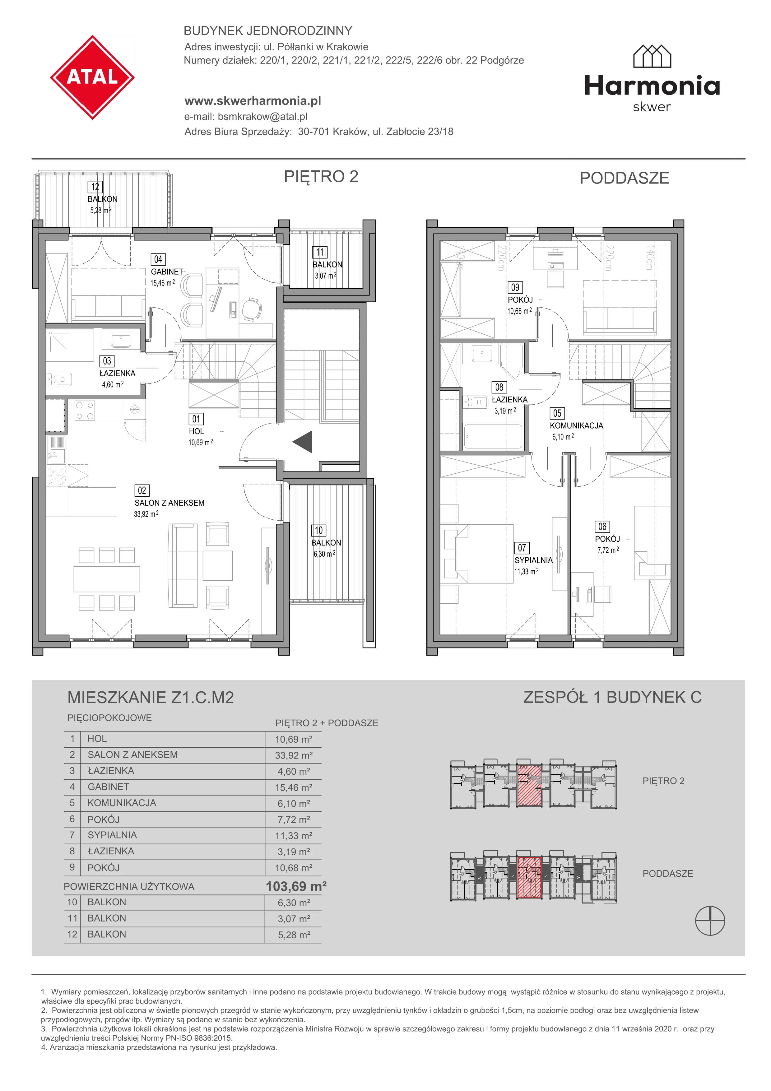 Mieszkanie 104,29 m², piętro 2, oferta nr Z1.C.M2, Skwer Harmonia, Kraków, Podgórze, Rybitwy, ul. Półłanki