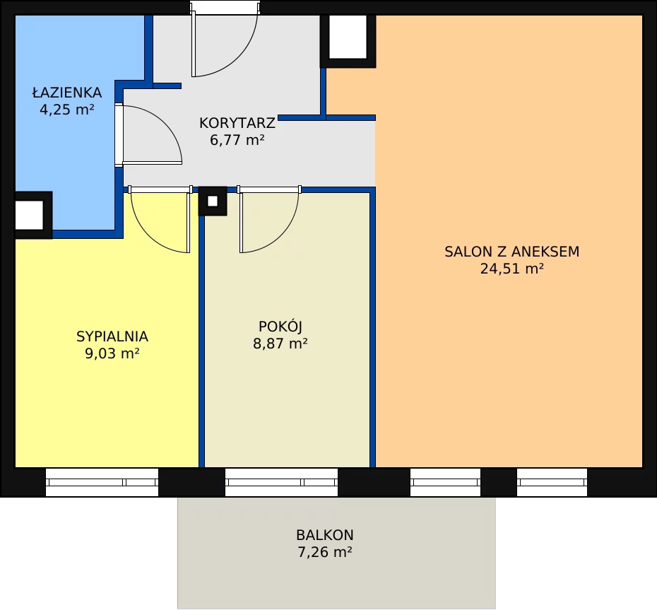 3 pokoje, mieszkanie 53,43 m², piętro 3, oferta nr A-M-3-04, Źródlana 31 Residence, Piotrków Trybunalski, Źródlana, ul. Źródlana 31