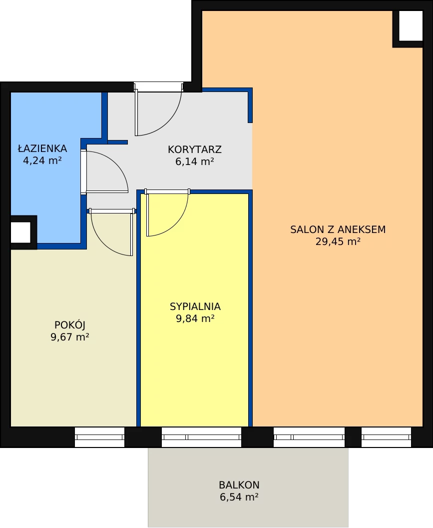 3 pokoje, mieszkanie 59,34 m², piętro 2, oferta nr B1-M-2-06, Źródlana 31 Residence, Piotrków Trybunalski, Źródlana, ul. Źródlana 31