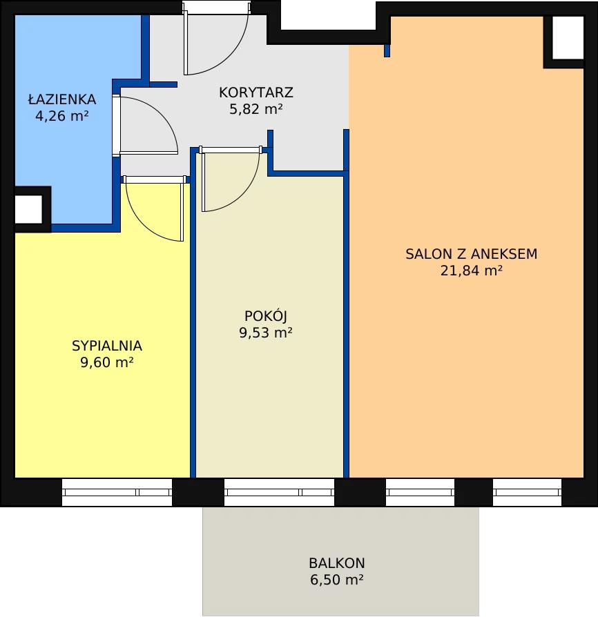 3 pokoje, mieszkanie 51,05 m², piętro 2, oferta nr B2-M-2-05, Źródlana 31 Residence, Piotrków Trybunalski, Źródlana, ul. Źródlana 31
