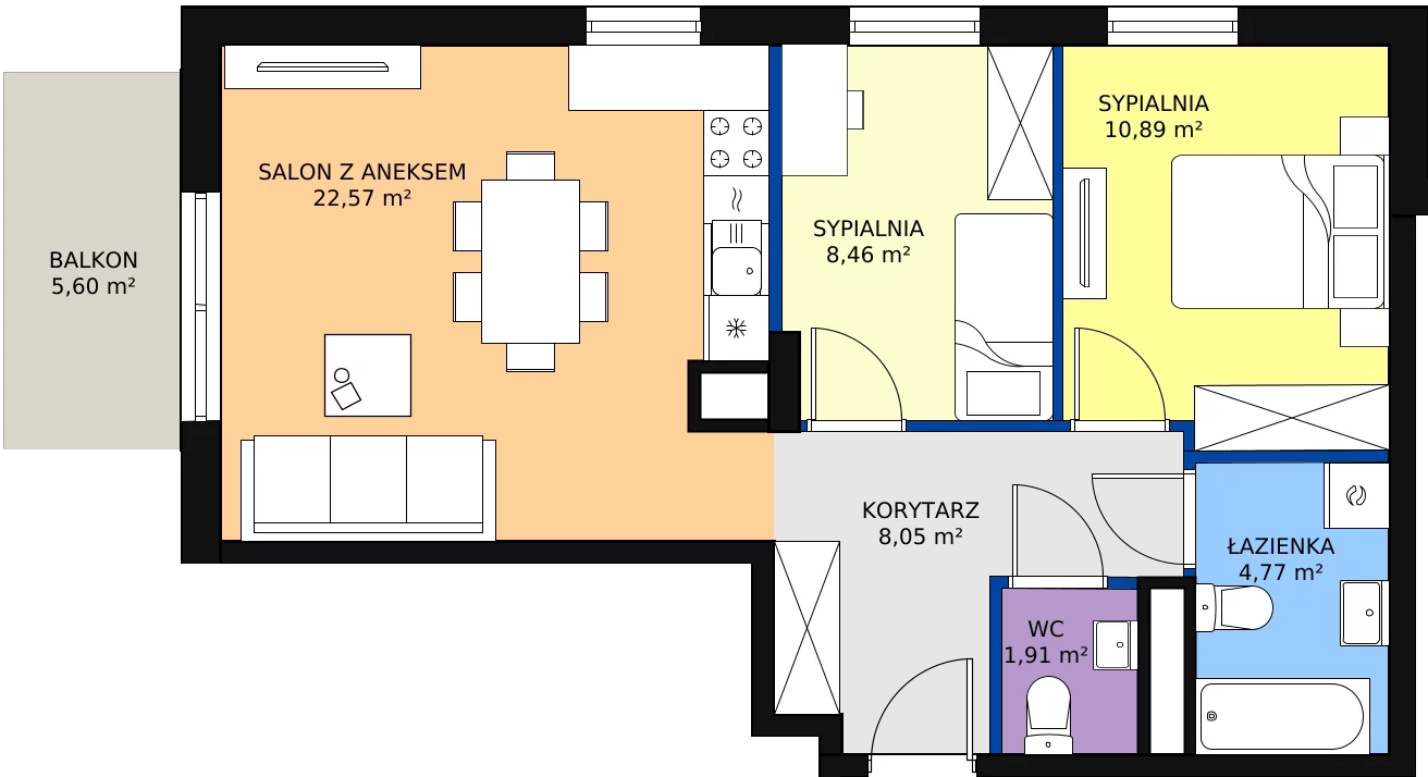 Zalety mieszkania 56.65 m², P10.01.5.25