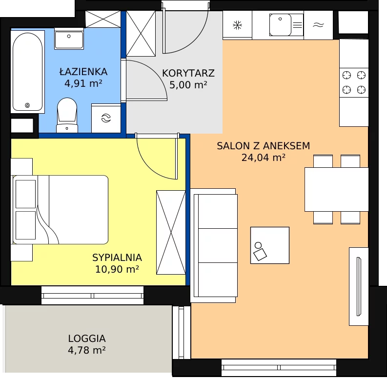 Zalety mieszkania 44.85 m², P10.02.1.34