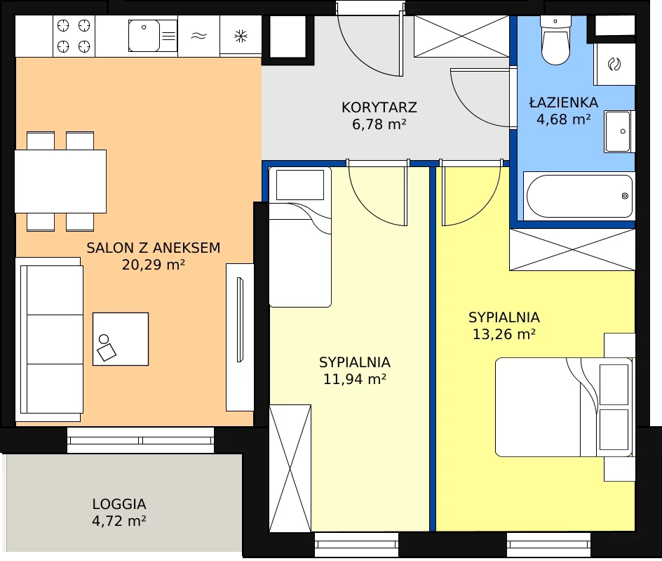 Zalety mieszkania 56.95 m², P10.03.3.58
