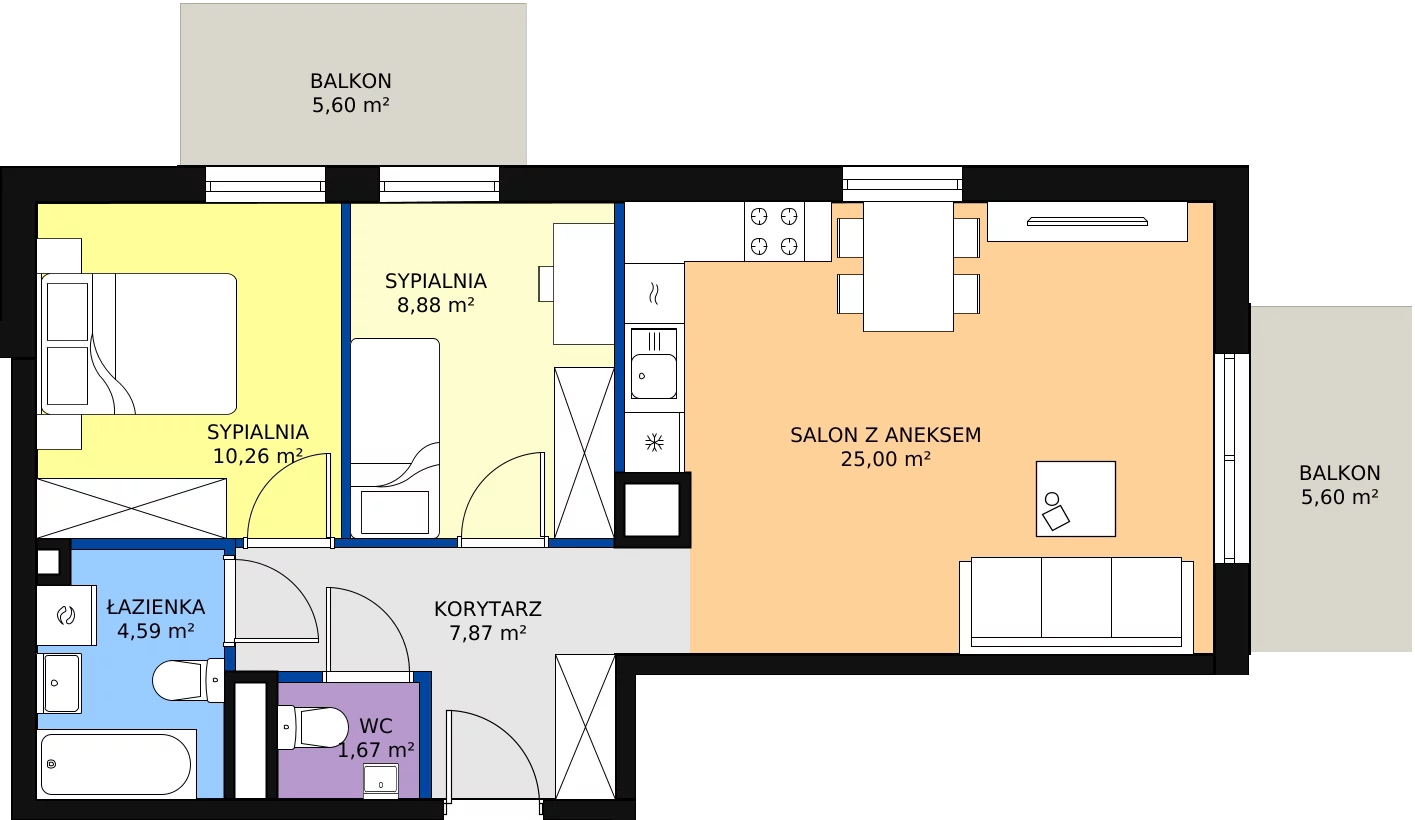 Zalety mieszkania 58.76 m², P11.06.1.149