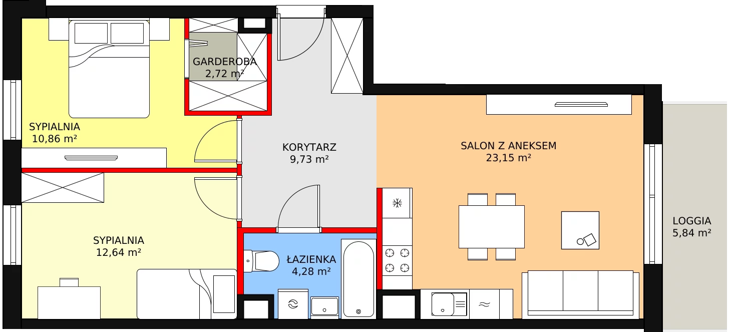Nowe mieszkanie, 63,59 m², 3 pokoje, 2 piętro, oferta nr P9.03.2.79