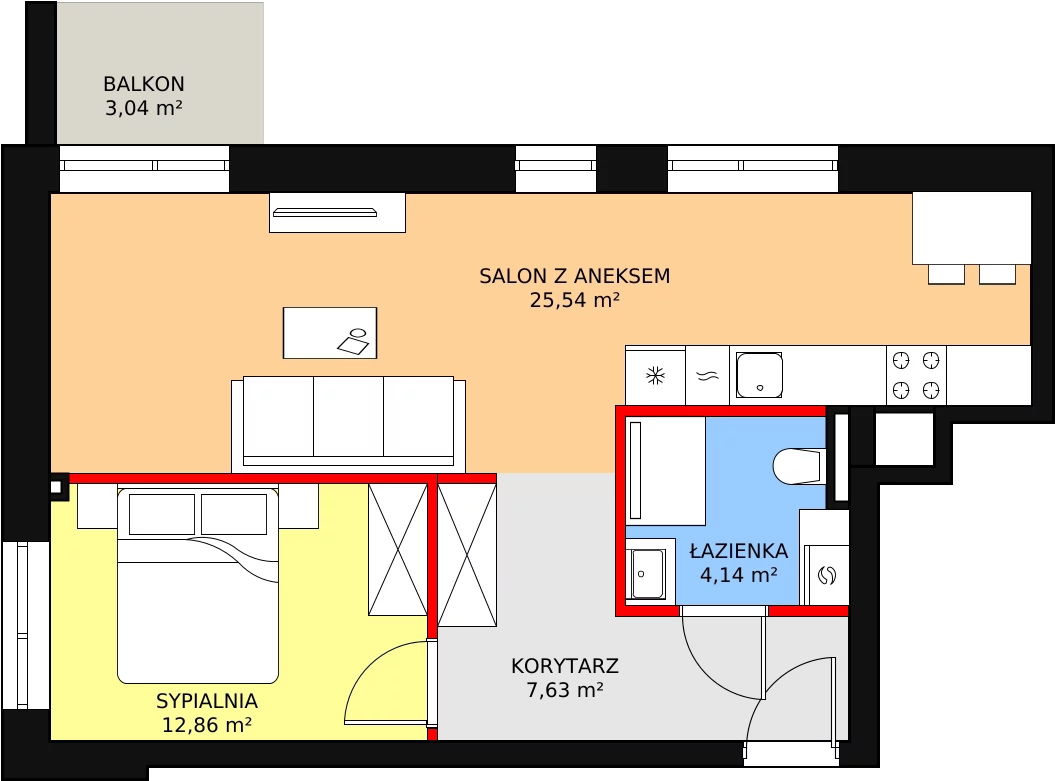 Mieszkanie 47,08 m², piętro 1, oferta nr A-1-M01, Panorama Reden, Chorzów, Centrum, Centrum, ul. Piotra Skargi