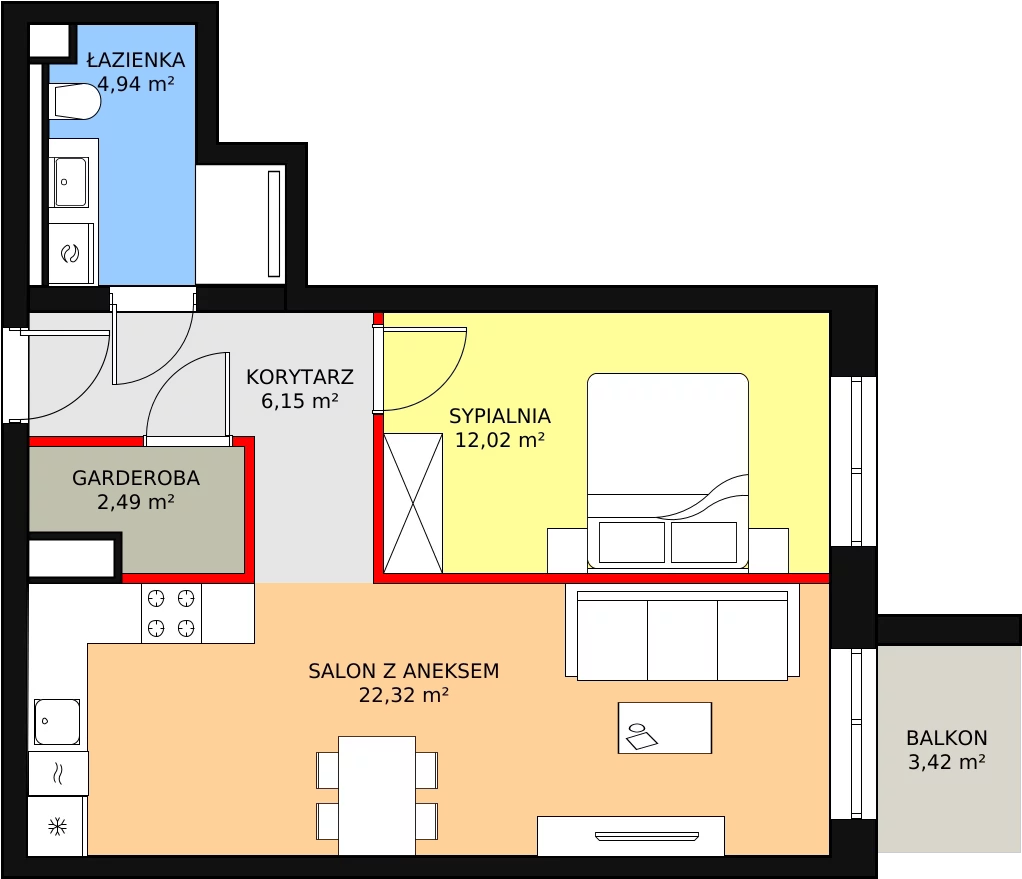 Mieszkanie 48,36 m², piętro 1, oferta nr B-1-M04, Panorama Reden, Chorzów, Centrum, Centrum, ul. Piotra Skargi