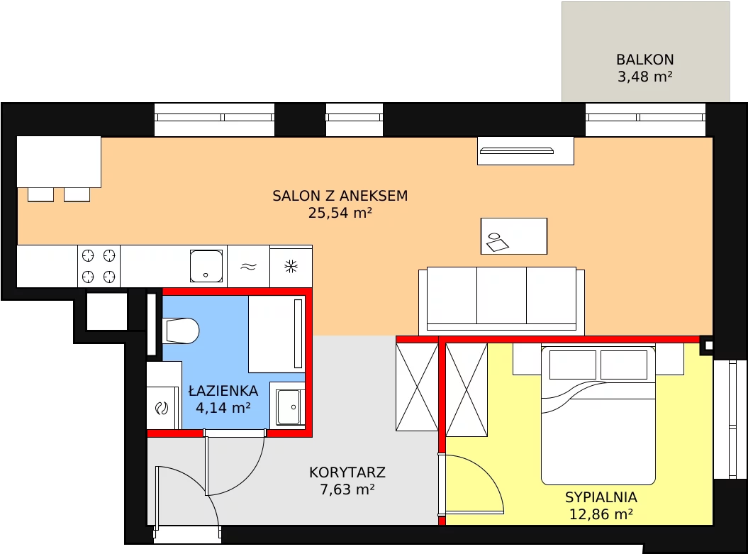 Mieszkanie 46,89 m², piętro 2, oferta nr B-2-M01, Panorama Reden, Chorzów, Centrum, Centrum, ul. Piotra Skargi