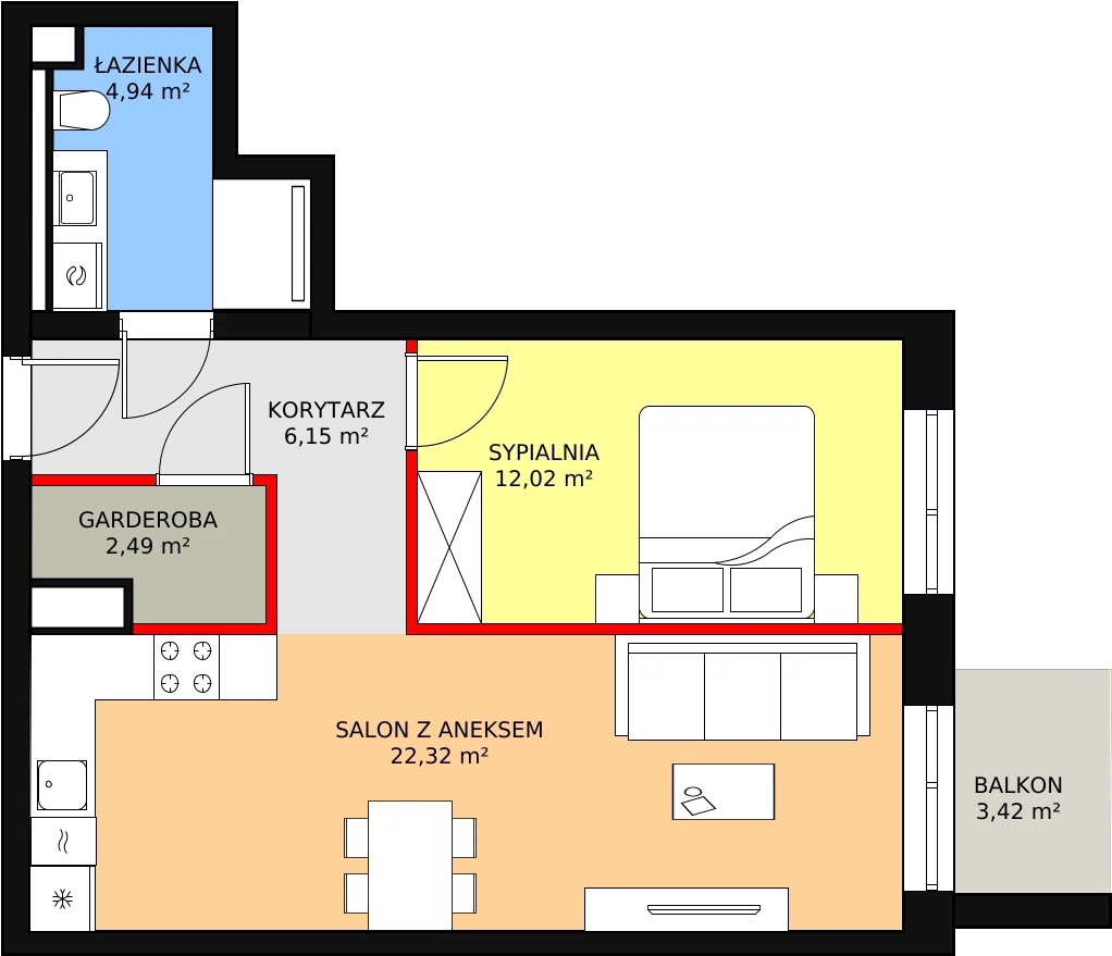 Mieszkanie 48,42 m², piętro 3, oferta nr B-3-M04, Panorama Reden, Chorzów, Centrum, Centrum, ul. Piotra Skargi