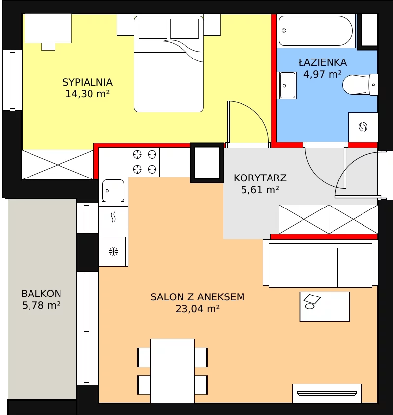 Mieszkanie 47,92 m², piętro 4, oferta nr A23, Niebieski Bursztyn, Reda, ul. Bosmańska