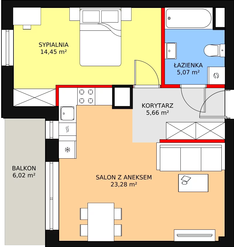 Mieszkanie 48,46 m², piętro 6, oferta nr A39, Niebieski Bursztyn, Reda, ul. Bosmańska