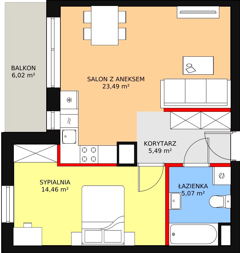 Mieszkanie 48,51 m², piętro 6, oferta nr A40, Niebieski Bursztyn, Reda, ul. Bosmańska