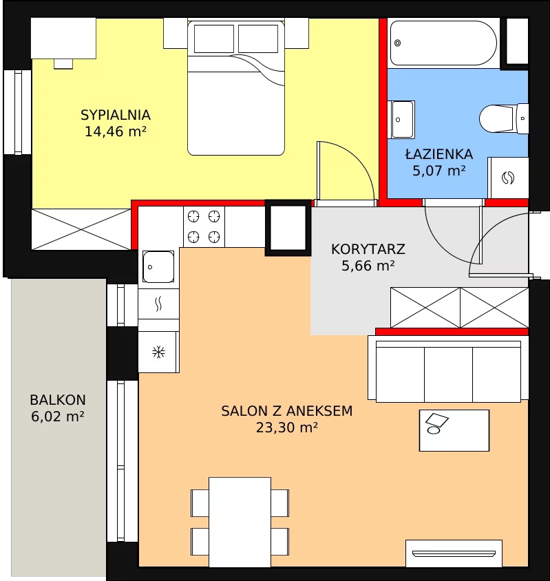 Mieszkanie 48,53 m², piętro 6, oferta nr A41, Niebieski Bursztyn, Reda, ul. Bosmańska