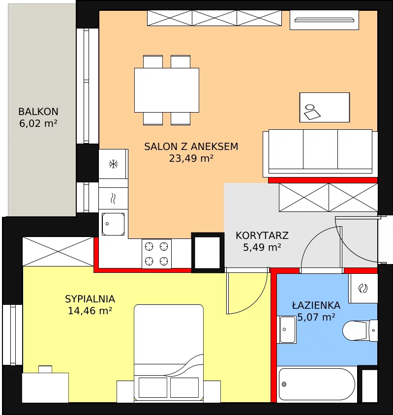 Mieszkanie 48,51 m², piętro 6, oferta nr A42, Niebieski Bursztyn, Reda, ul. Bosmańska