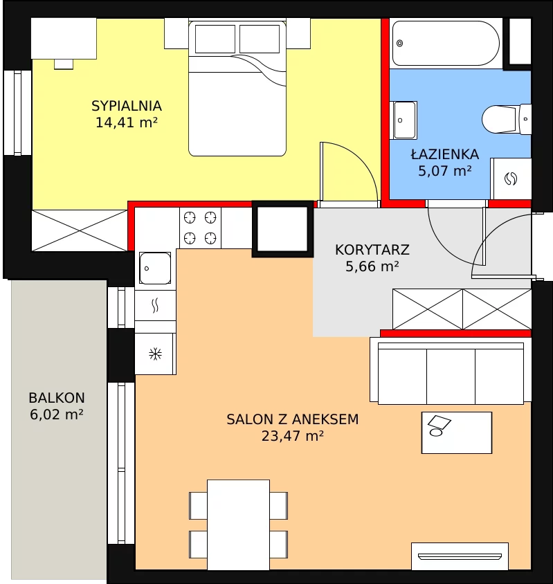 Mieszkanie 48,61 m², piętro 11, oferta nr A86, Niebieski Bursztyn, Reda, ul. Bosmańska