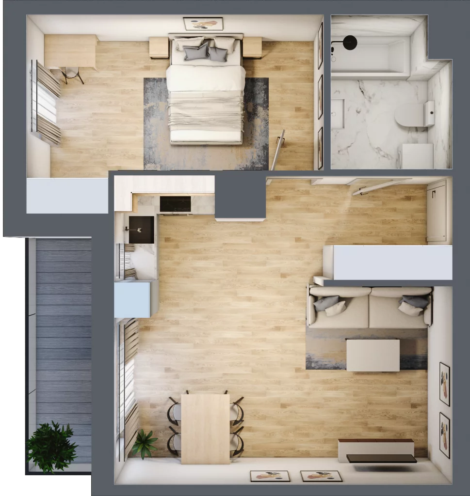 2 pokoje, mieszkanie 48,61 m², piętro 13, oferta nr A102, Niebieski Bursztyn, Reda, ul. Bosmańska