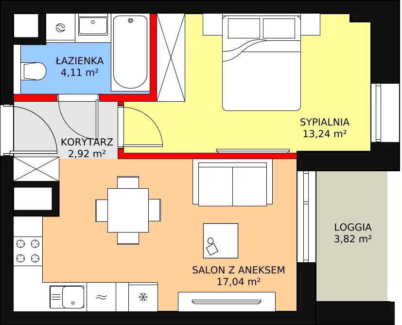 2 pokoje, mieszkanie 37,31 m², piętro 1, oferta nr A-01-01A, ATAL Olimpijska, Katowice, Bogucice, ul. Olimpijska / al. Korfantego