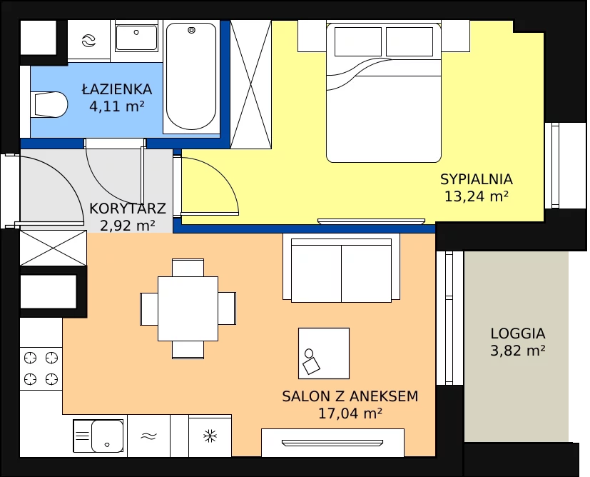 2 pokoje, apartament 37,31 m², piętro 1, oferta nr A-01-01A, ATAL Olimpijska, Katowice, Bogucice, ul. Olimpijska / al. Korfantego