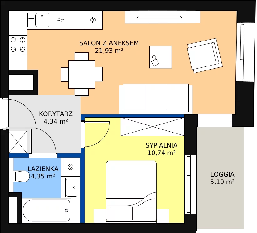 2 pokoje, apartament 41,36 m², piętro 1, oferta nr A-01-02A, ATAL Olimpijska, Katowice, Bogucice, ul. Olimpijska / al. Korfantego