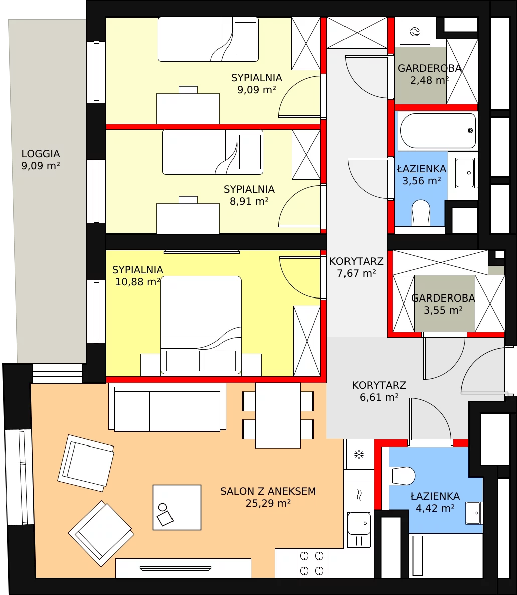 4 pokoje, mieszkanie 82,46 m², piętro 1, oferta nr A-01-05A, ATAL Olimpijska, Katowice, Bogucice, ul. Olimpijska / al. Korfantego