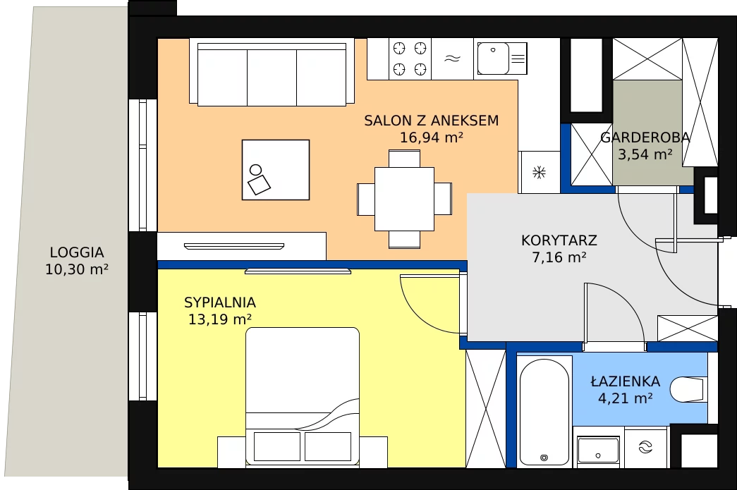 2 pokoje, apartament 45,04 m², piętro 1, oferta nr A-01-07A, ATAL Olimpijska, Katowice, Bogucice, ul. Olimpijska / al. Korfantego
