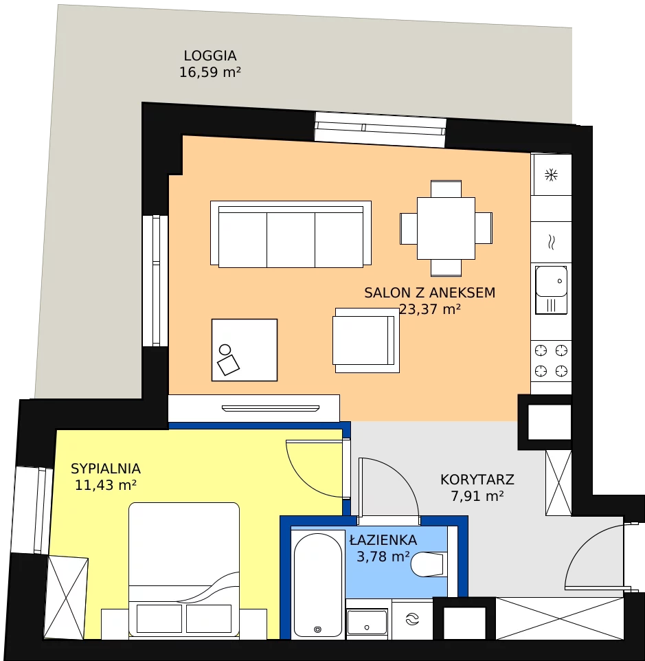 2 pokoje, apartament 46,49 m², piętro 1, oferta nr A-01-10A, ATAL Olimpijska, Katowice, Bogucice, ul. Olimpijska / al. Korfantego