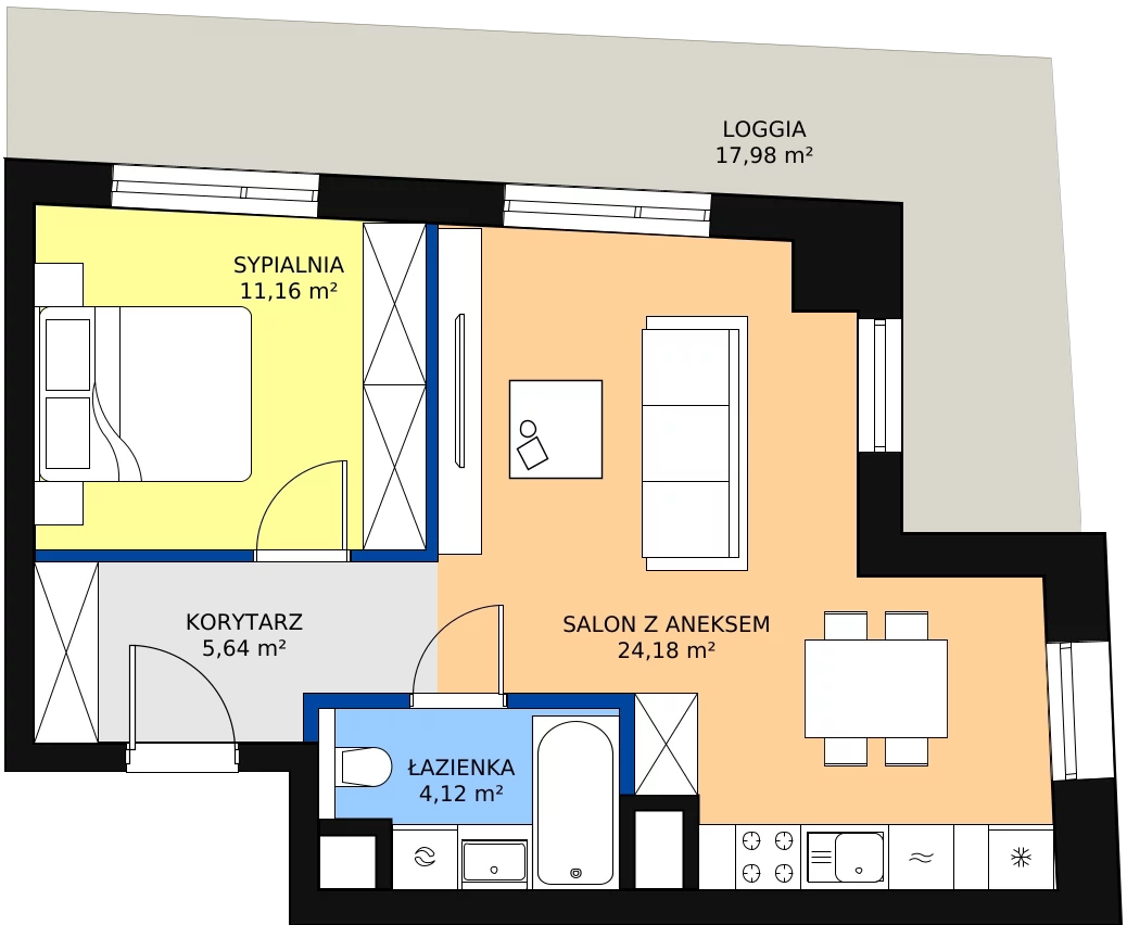1 pokój, apartament 45,10 m², piętro 1, oferta nr A-01-11A, ATAL Olimpijska, Katowice, Bogucice, ul. Olimpijska / al. Korfantego